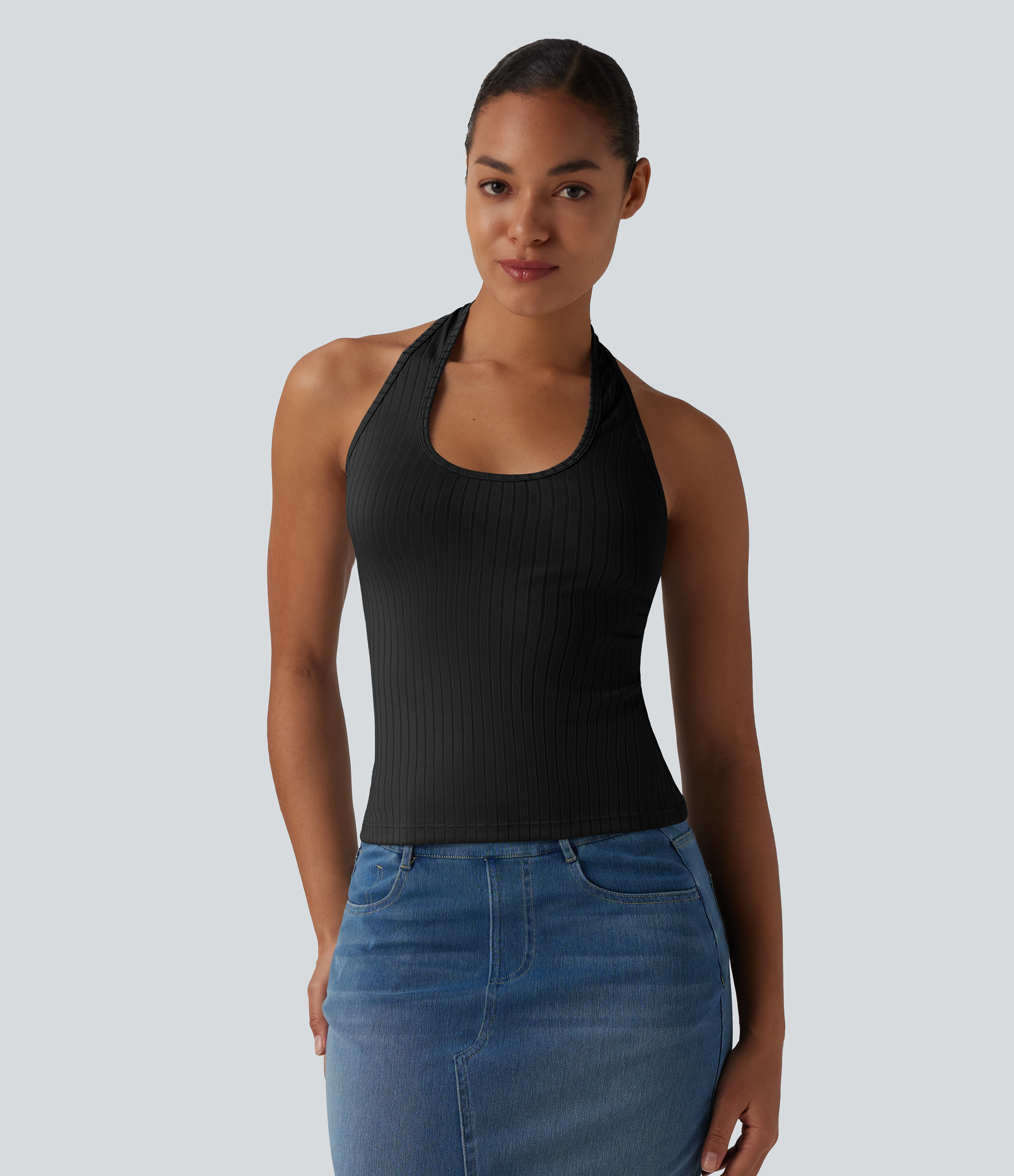 Ribbed Knit Halter Casual Tank Top