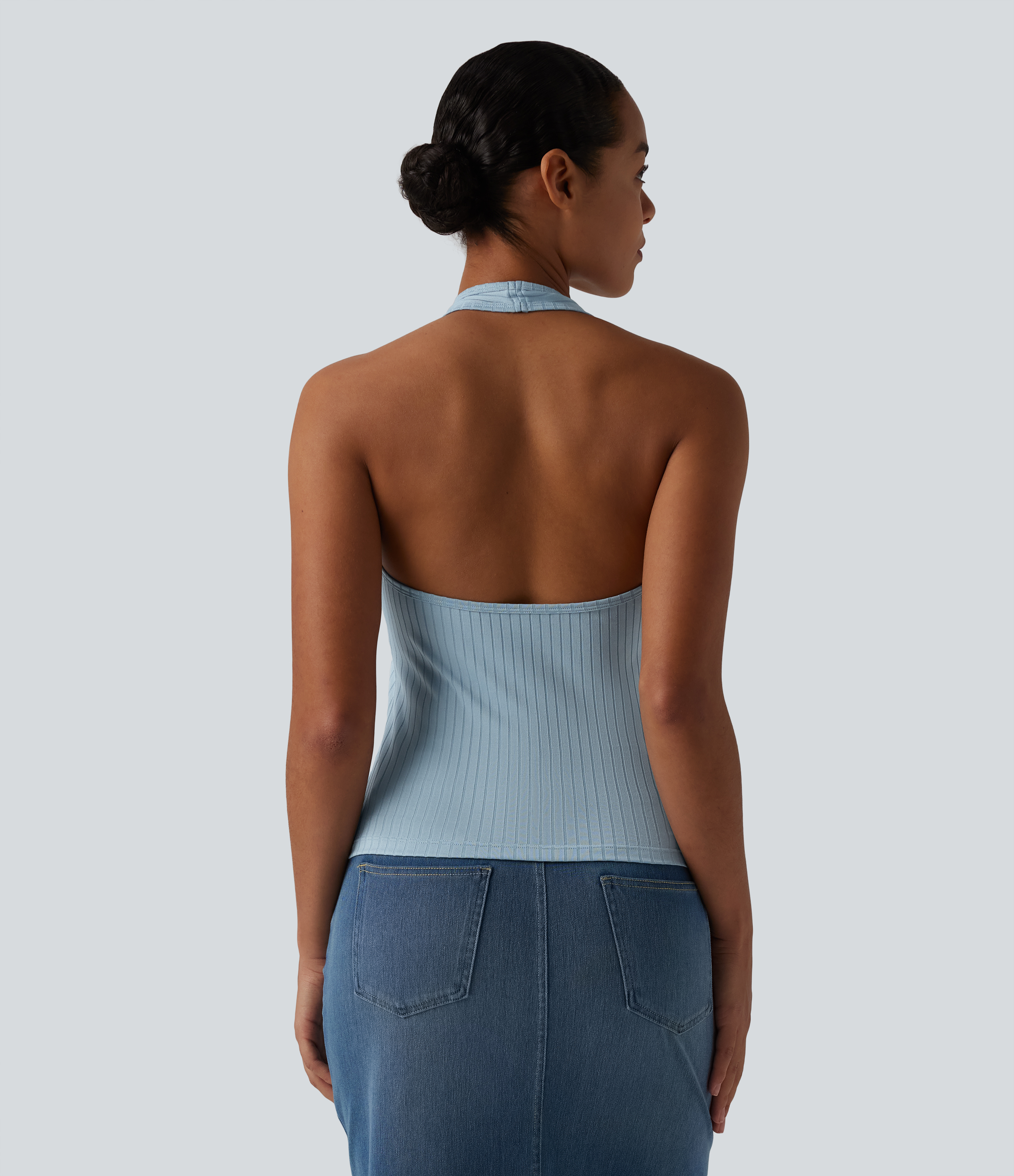Ribbed Knit Halter Casual Tank Top