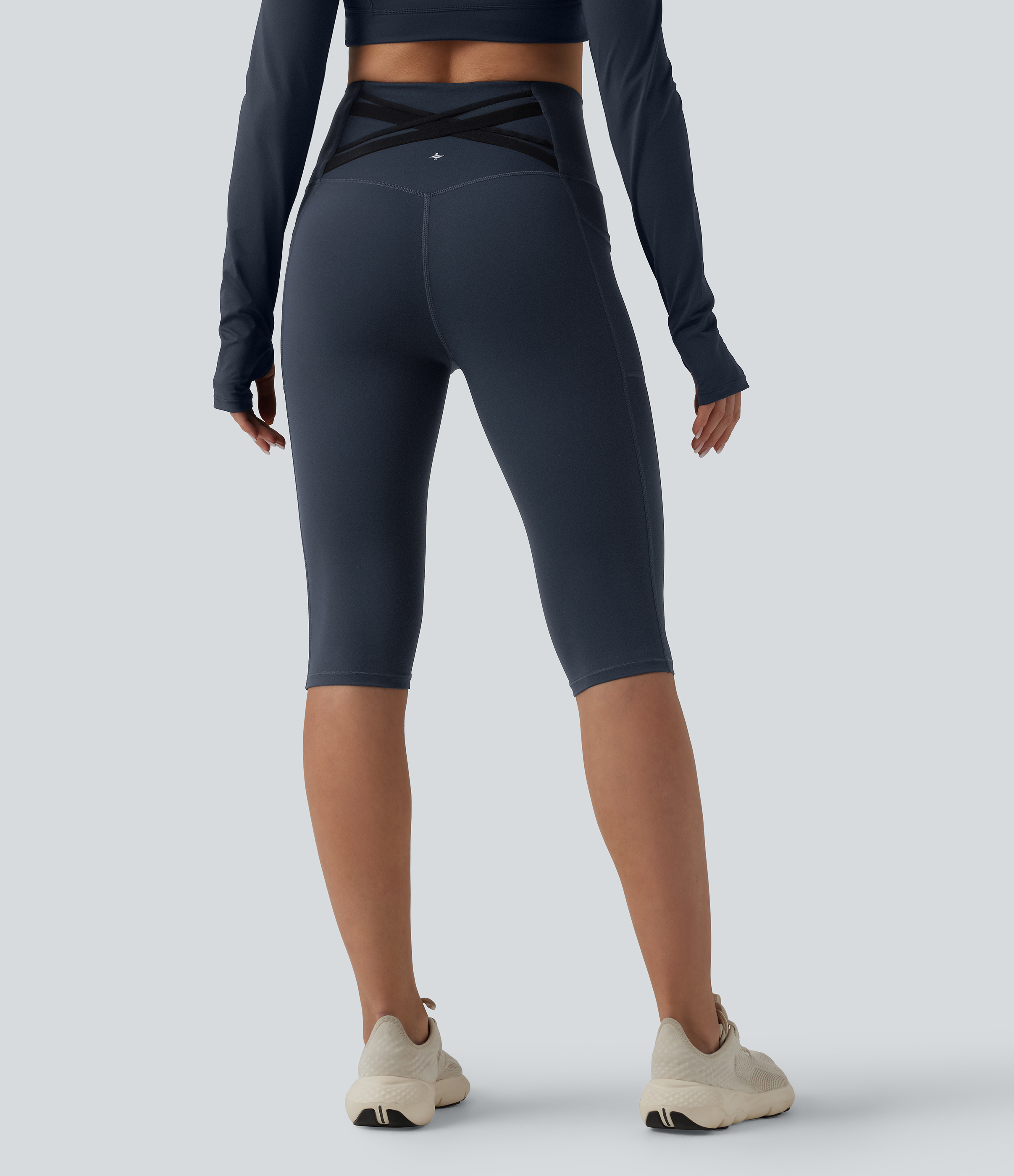 Halara Ultrasculpt™ High Waisted Tummy Control Crossover Back Pedal Pusher Running Leggings with Pockets