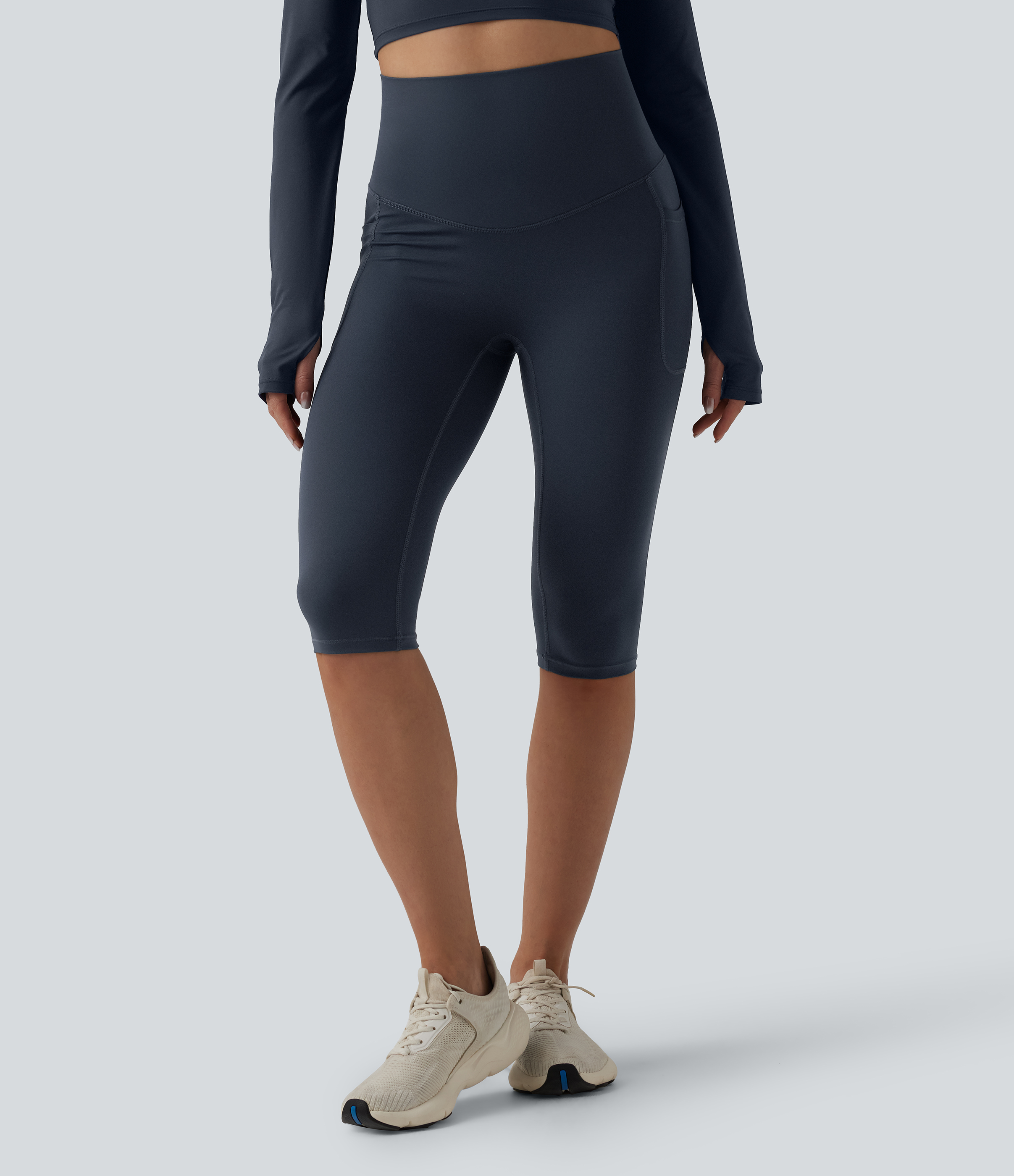 Carbon Halara Ultrasculpt™ leggings de running taille haute, maintien ventre, ceinture croisée au dos, pantacourt avec poches / 2