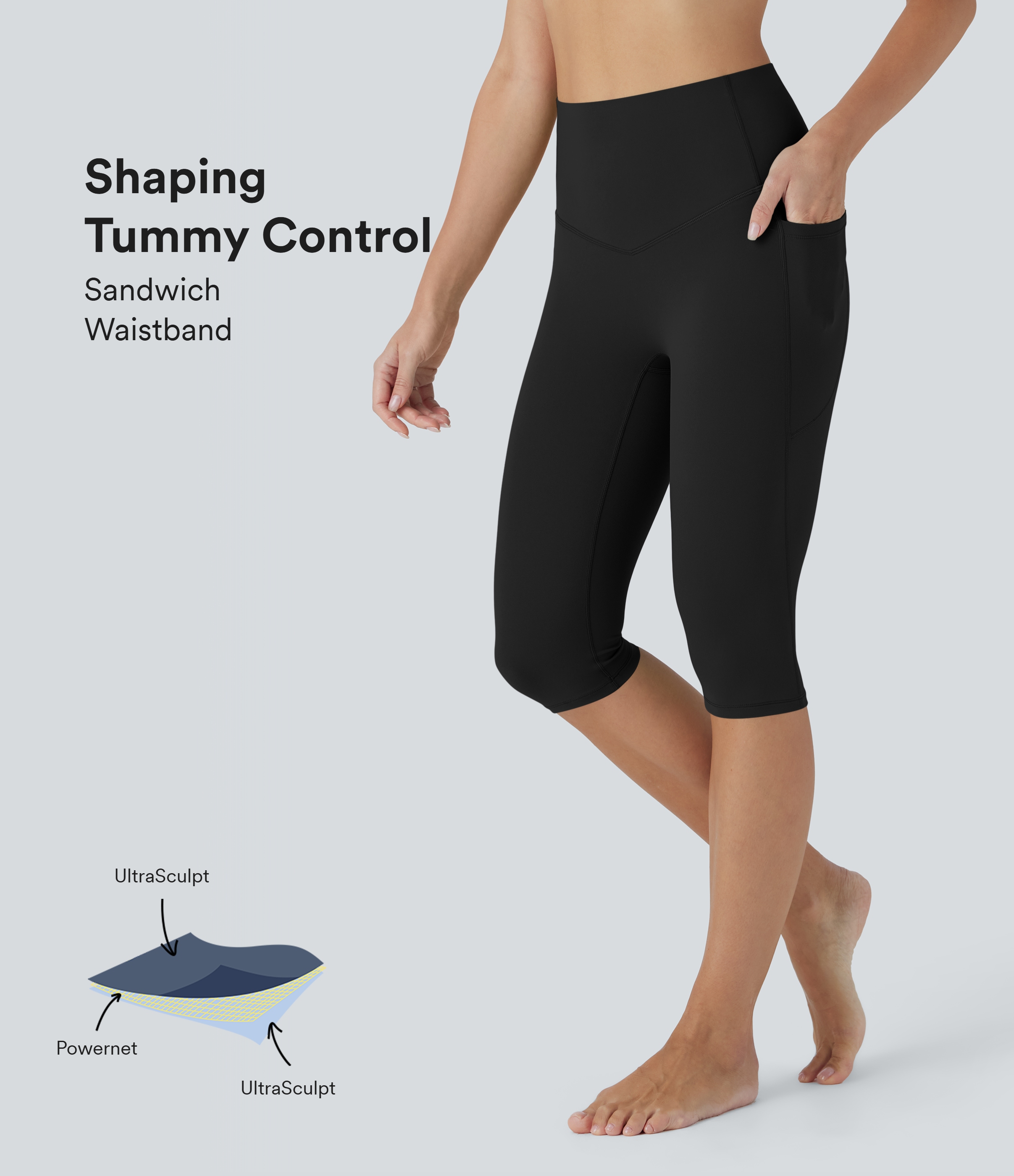 Halara UltraSculpt™ High Waisted Tummy Control Pedal Pusher Tights Women Gym Scrunch Yoga Leggings with Pockets