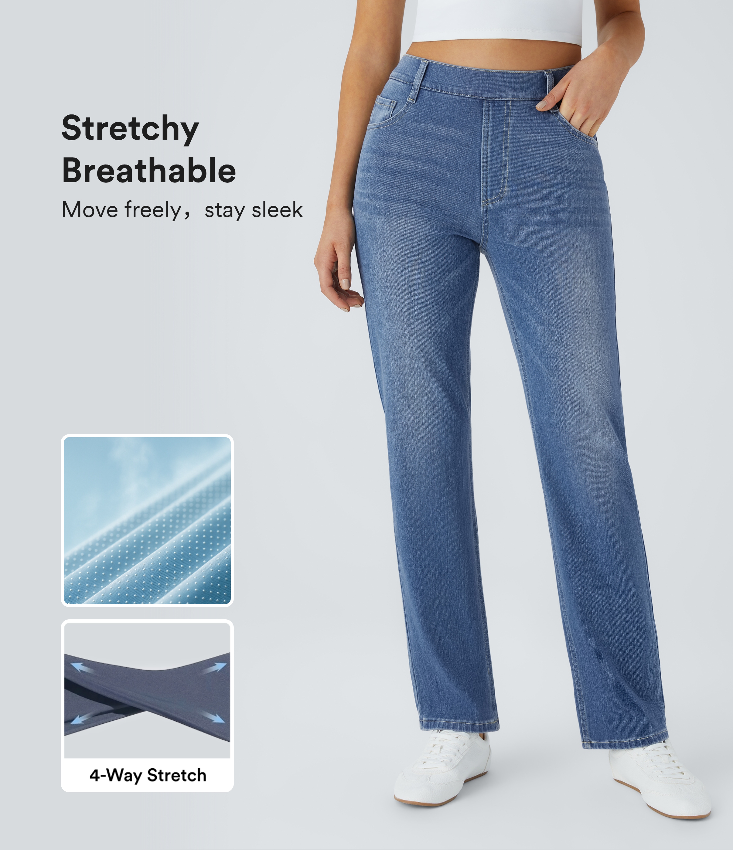 Halara Flex™ High Waisted Pockets Straight Leg Washed Women Casual Denim Jeans