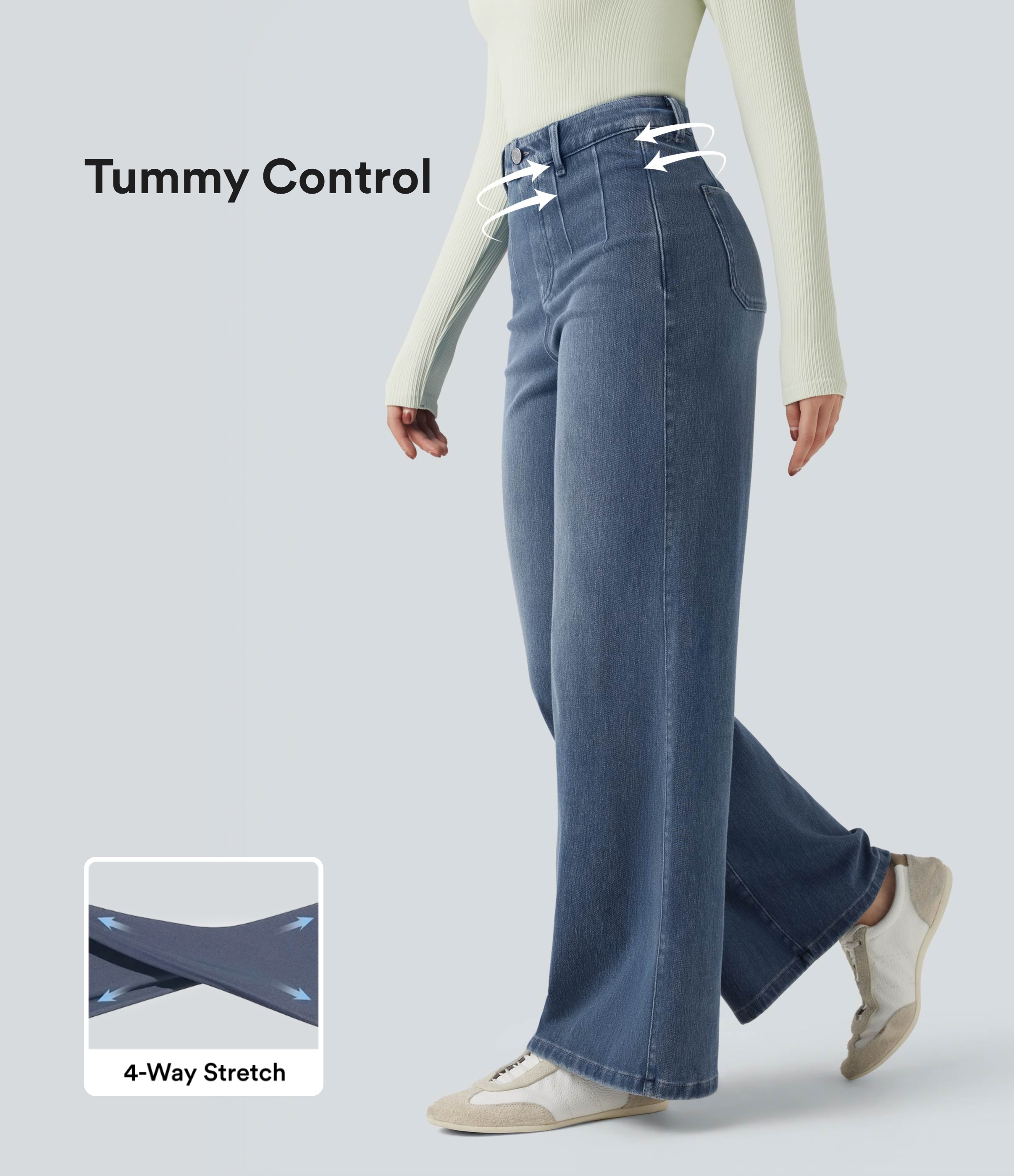 Halara Flex™ High Waisted Tummy Control Wide Leg Casual Jeans with Pockets