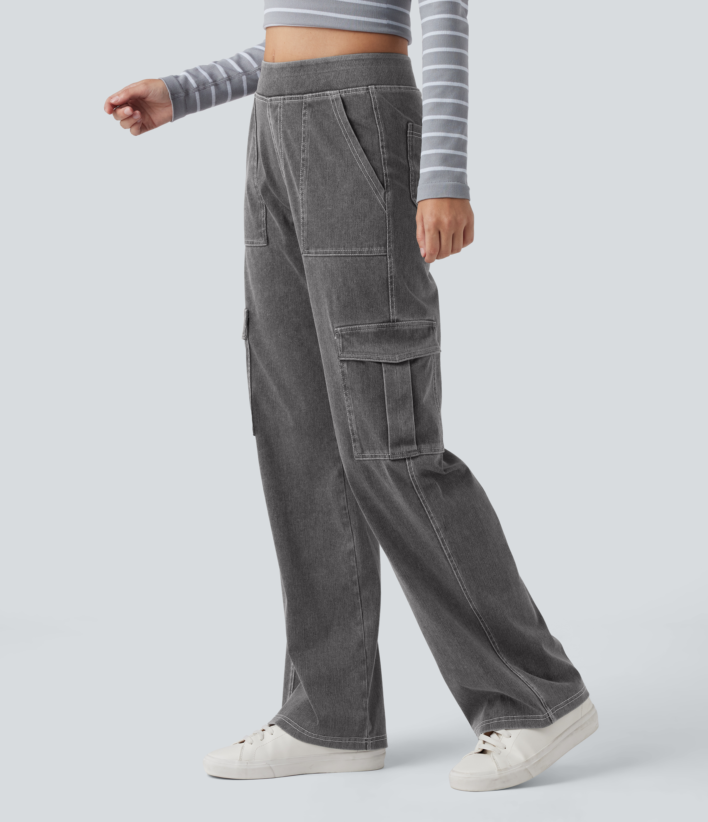 Jean cargo décontracté Halara Flex™ taille mi-haute, poches, coupe droite