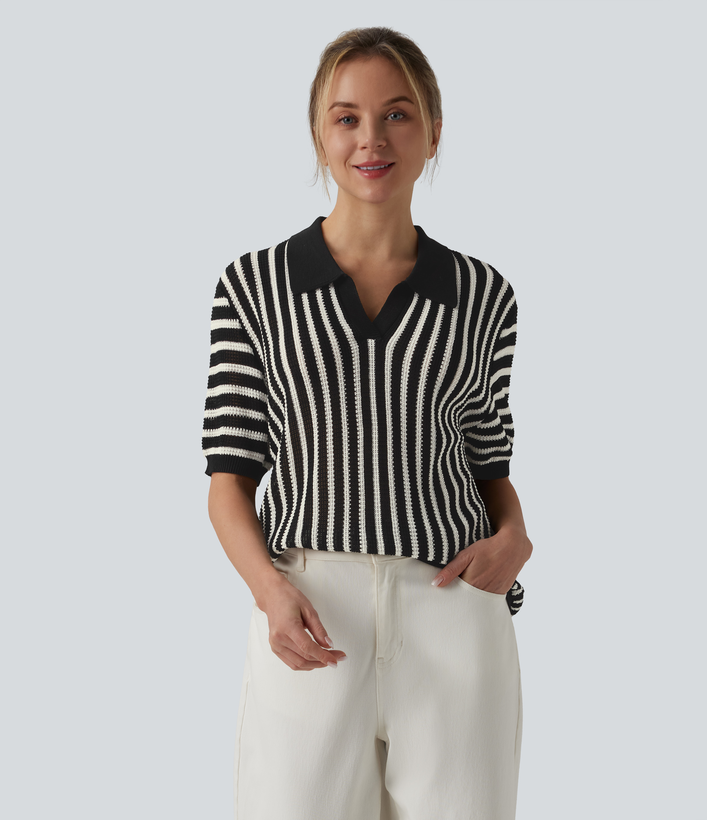 Short Sleeve Color Block Stripe Casual Jumper