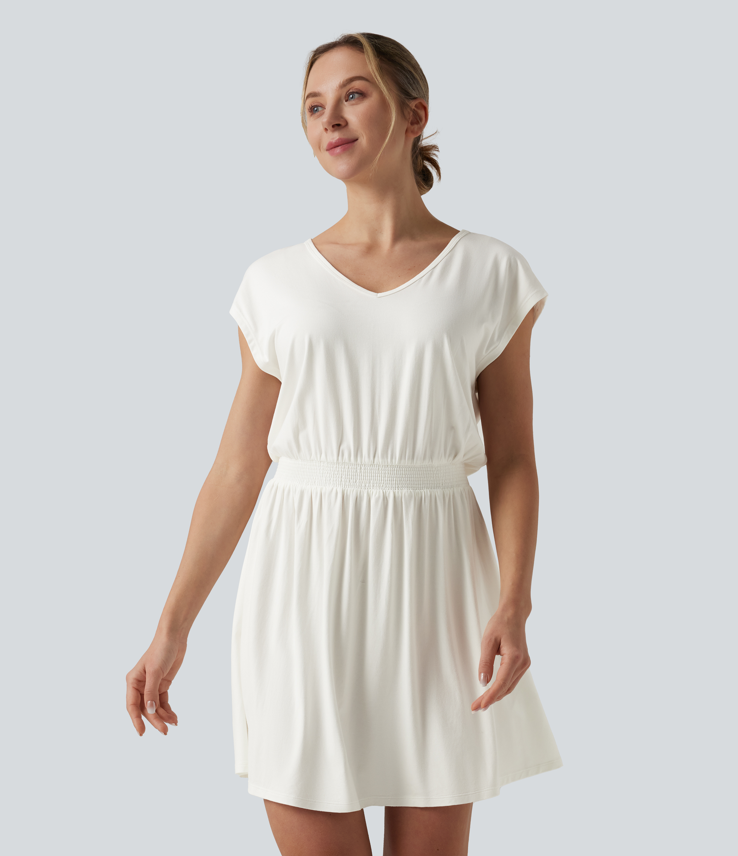 V Neck Short Sleeve Mini Casual Dress