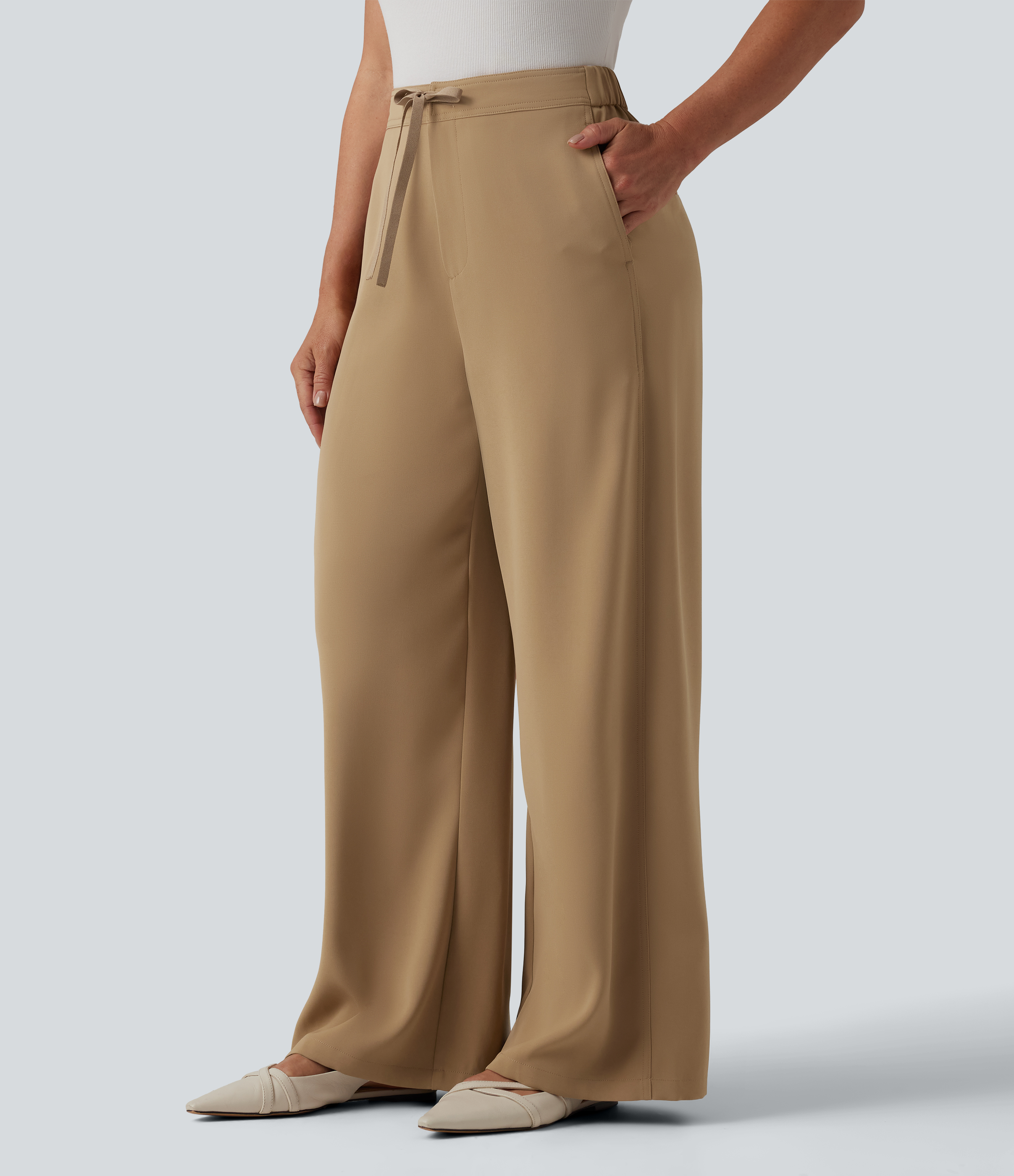 Halara Flex™ High Waisted Drawstring Wide Leg Work Pants with Pockets