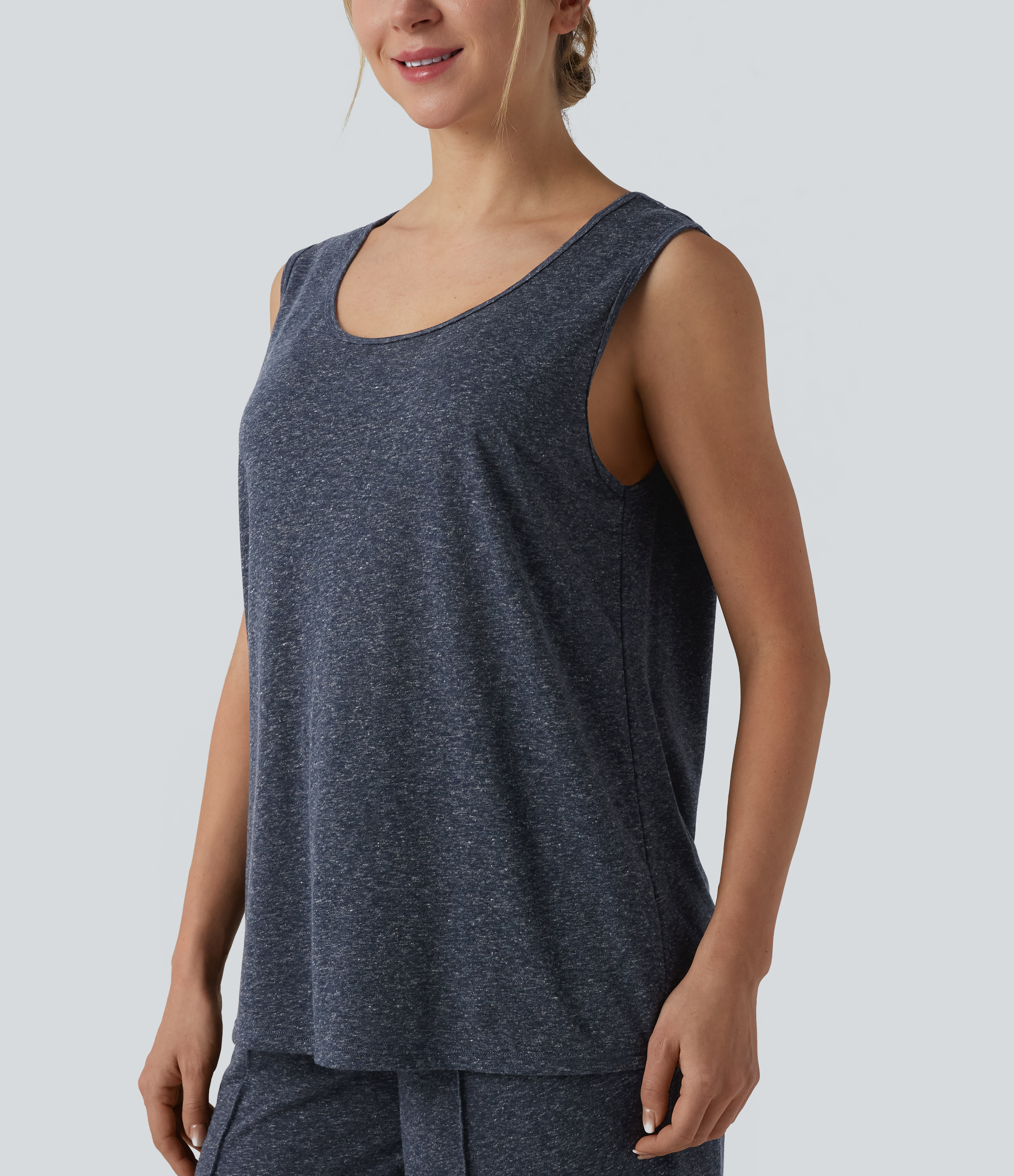 Scoop Neck Loose Casual Linen-Blend Tank Top