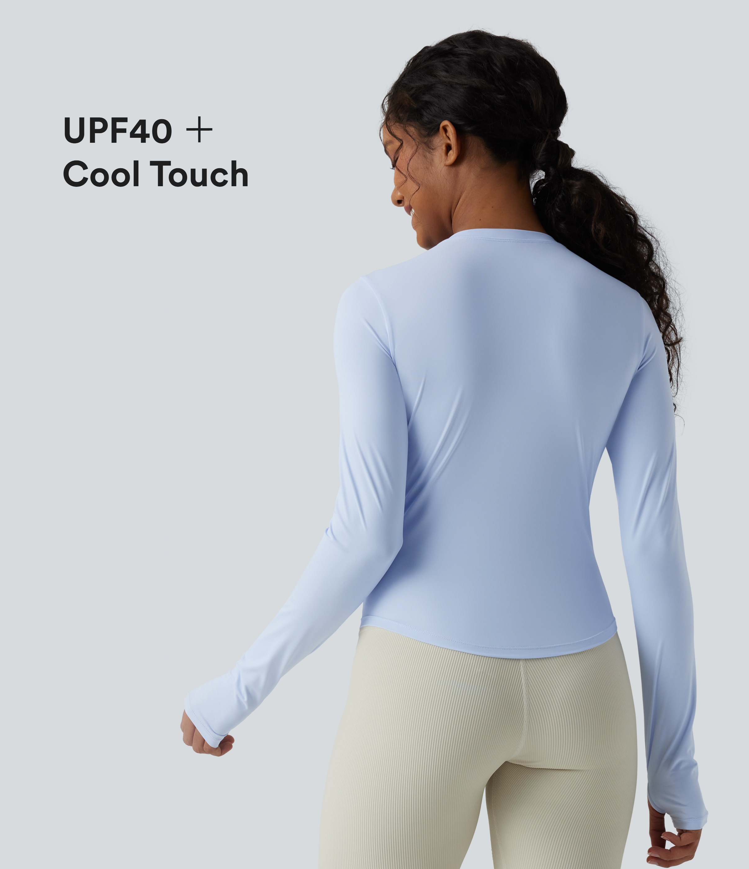 Round Neck Long Sleeve Thumb Hole Cool Touch Hiking Sports Top-UPF40+