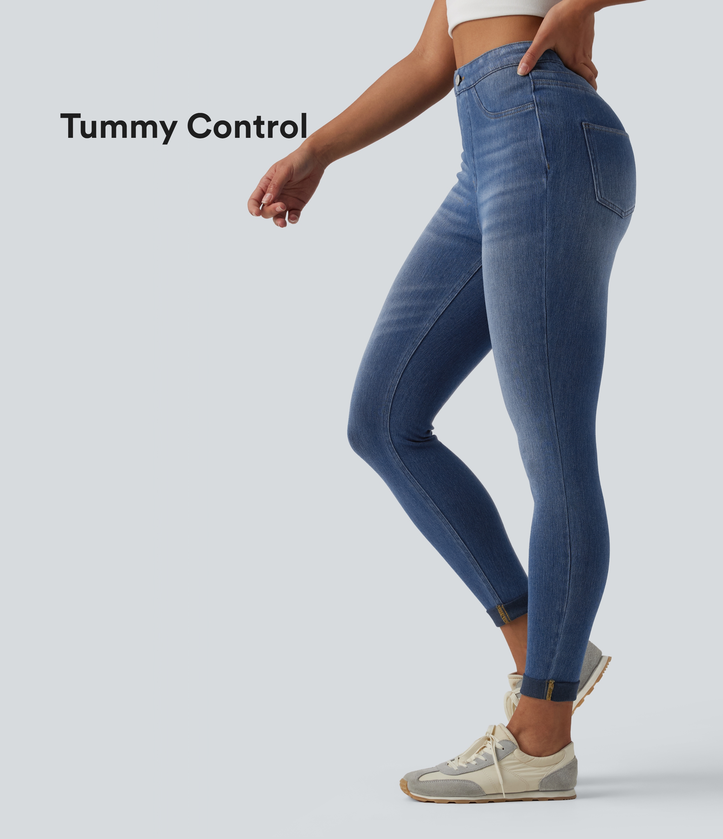 Halara Flex™ - Lässige Denim-Leggings mit hohem Bund, Gesäßtaschen und Bauchkontrolle