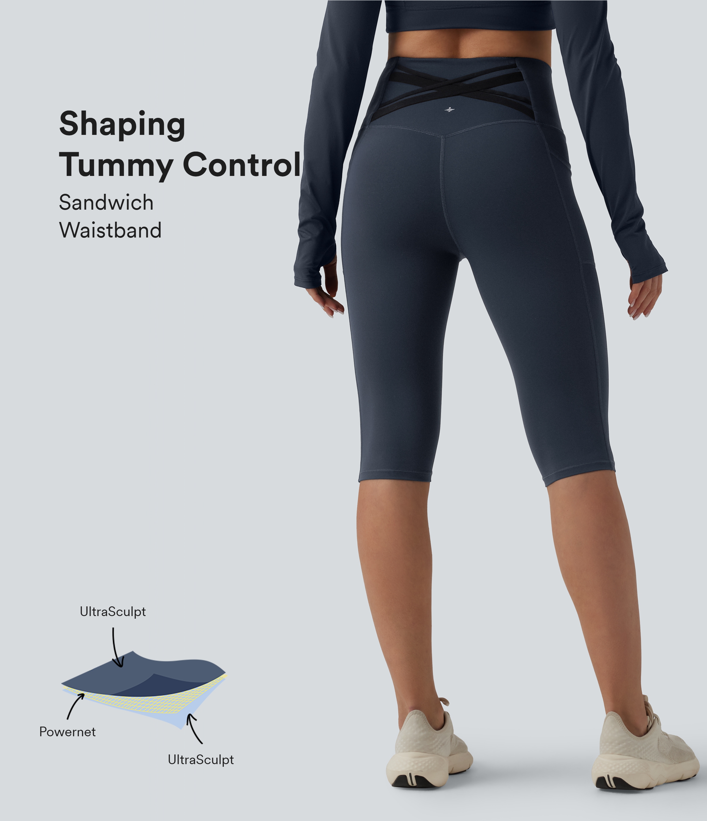 Halara Ultrasculpt™ High Waisted Tummy Control Crossover Back Pedal Pusher Running Leggings with Pockets