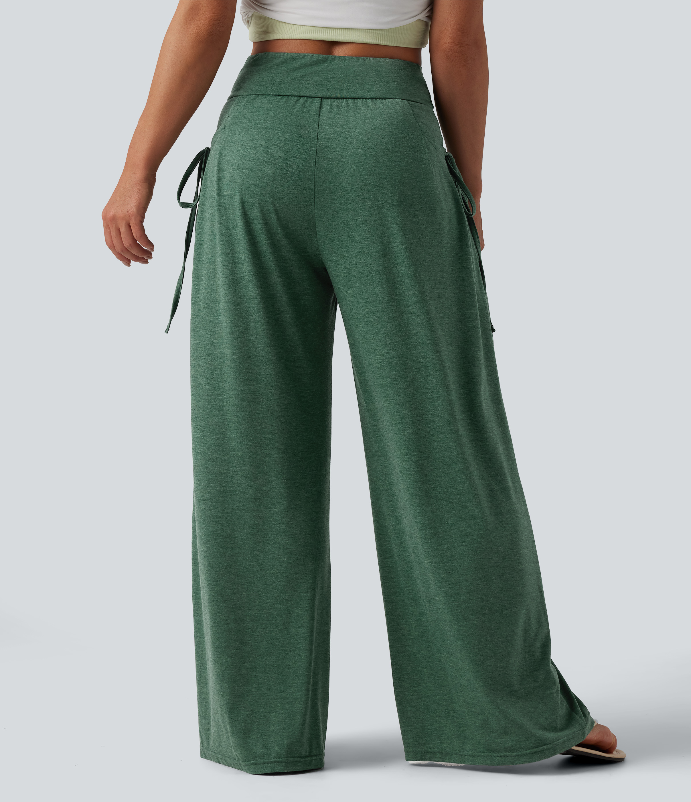 Women's High Waisted Crossover Lace Up Wide Leg Baggy Heathered