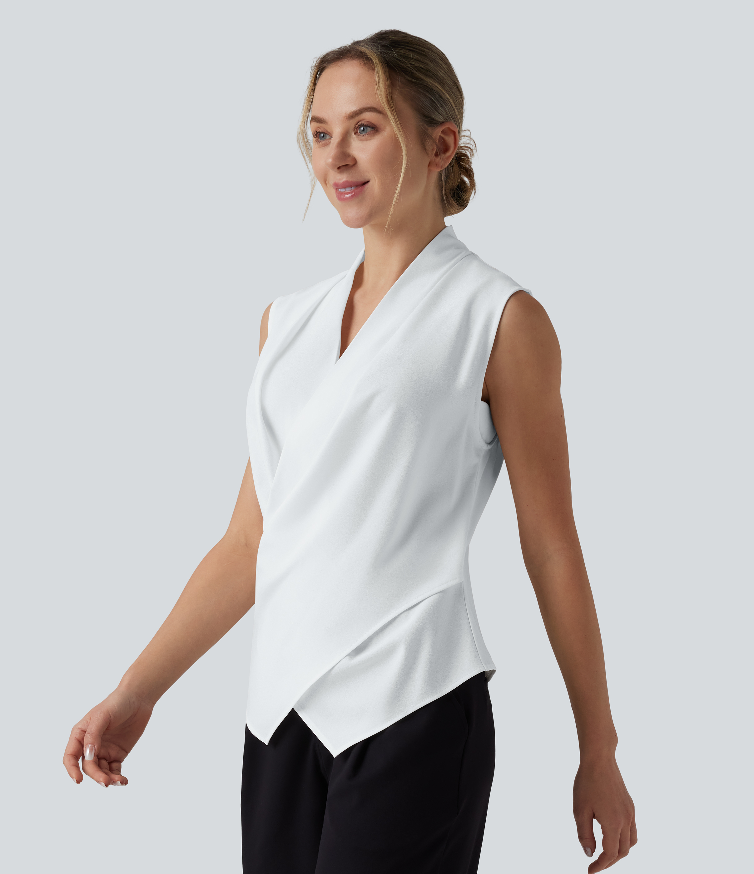 Wrinkle-resistant V Neck Sleeveless Work Chiffon Shirt