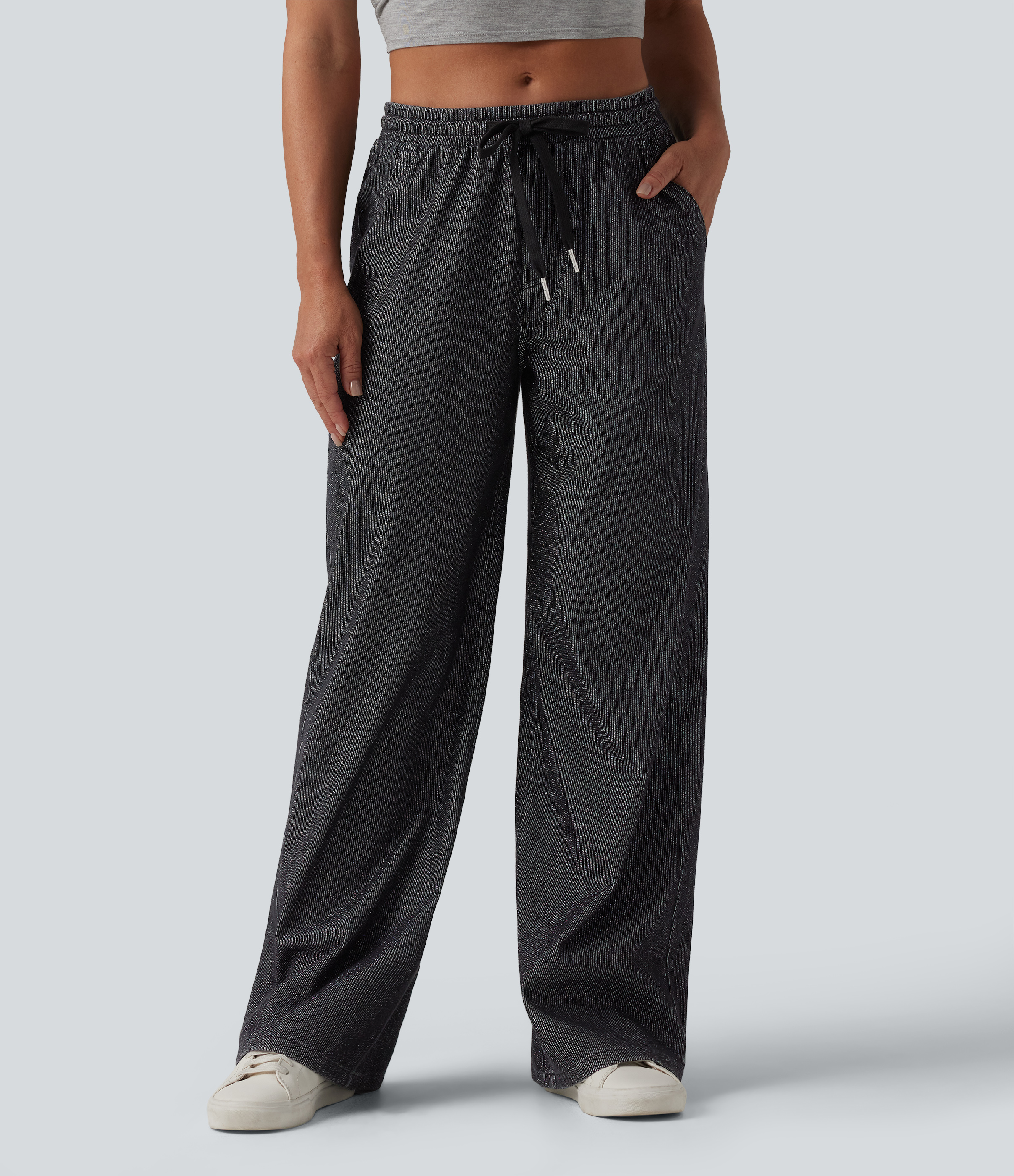 Halara Flex™ Low Rise Drawstring Wide Leg Sparkle Casual Sweatpants Jeans with Pockets