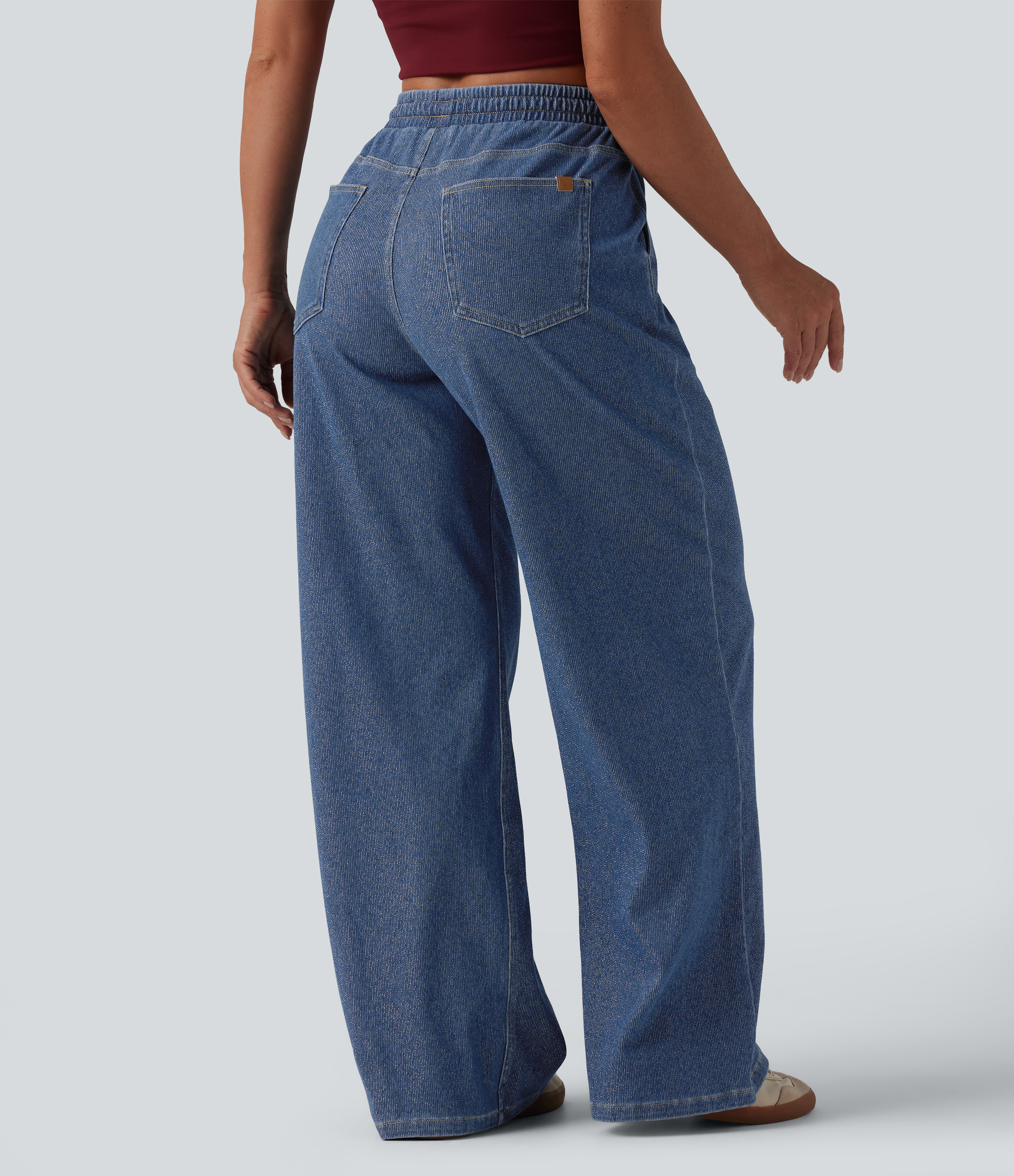  Blue Jasper Denim Halara Flex™ Low-Rise mit Kordelzug, weitem Bein und silbernem Glanz – lässige Sweatpants-Jeans mit Taschen / 2