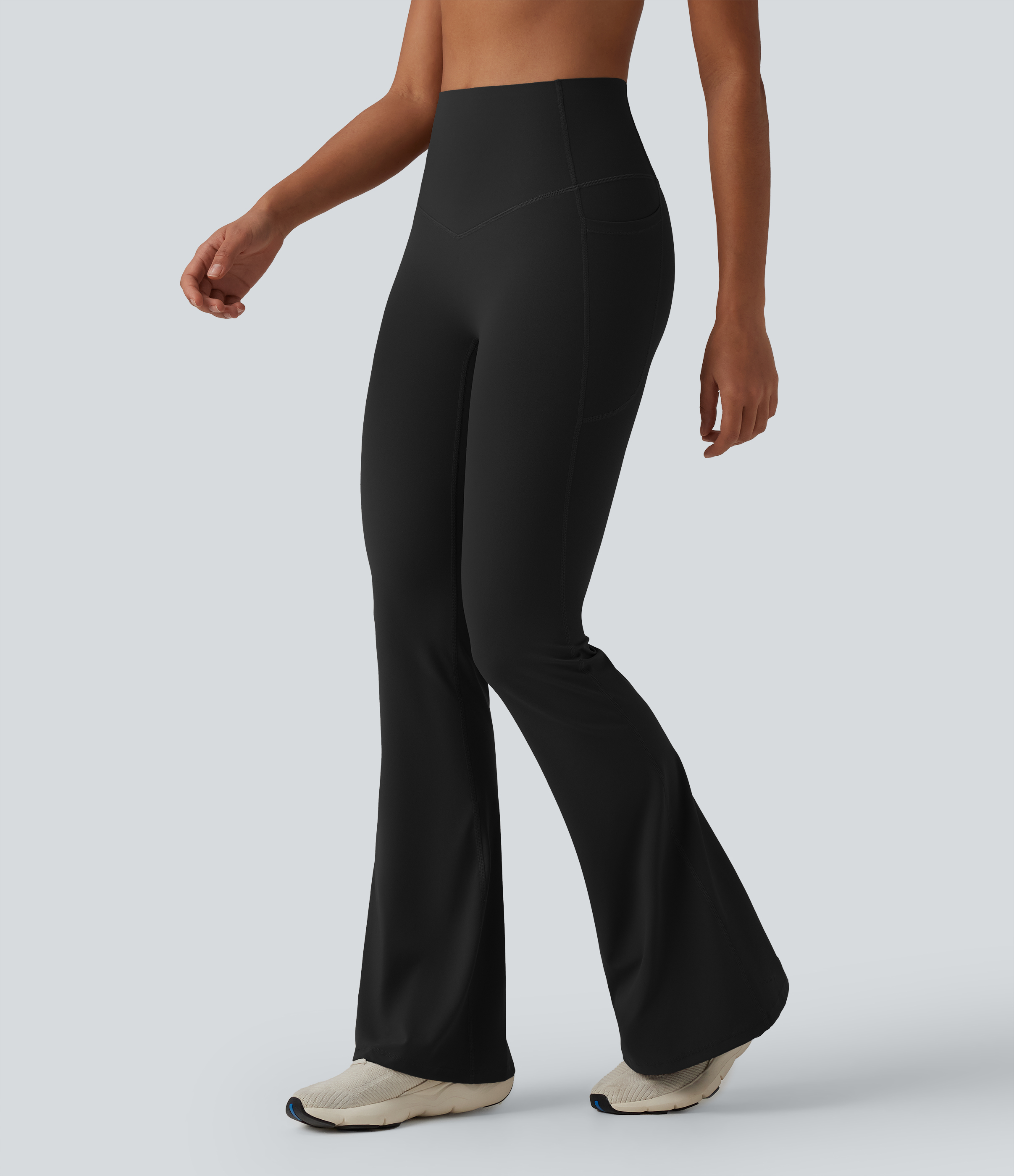 Halara UltraSculpt™ High Waisted Tummy Control Flare Yoga Leggings with Pockets — Black by Halara