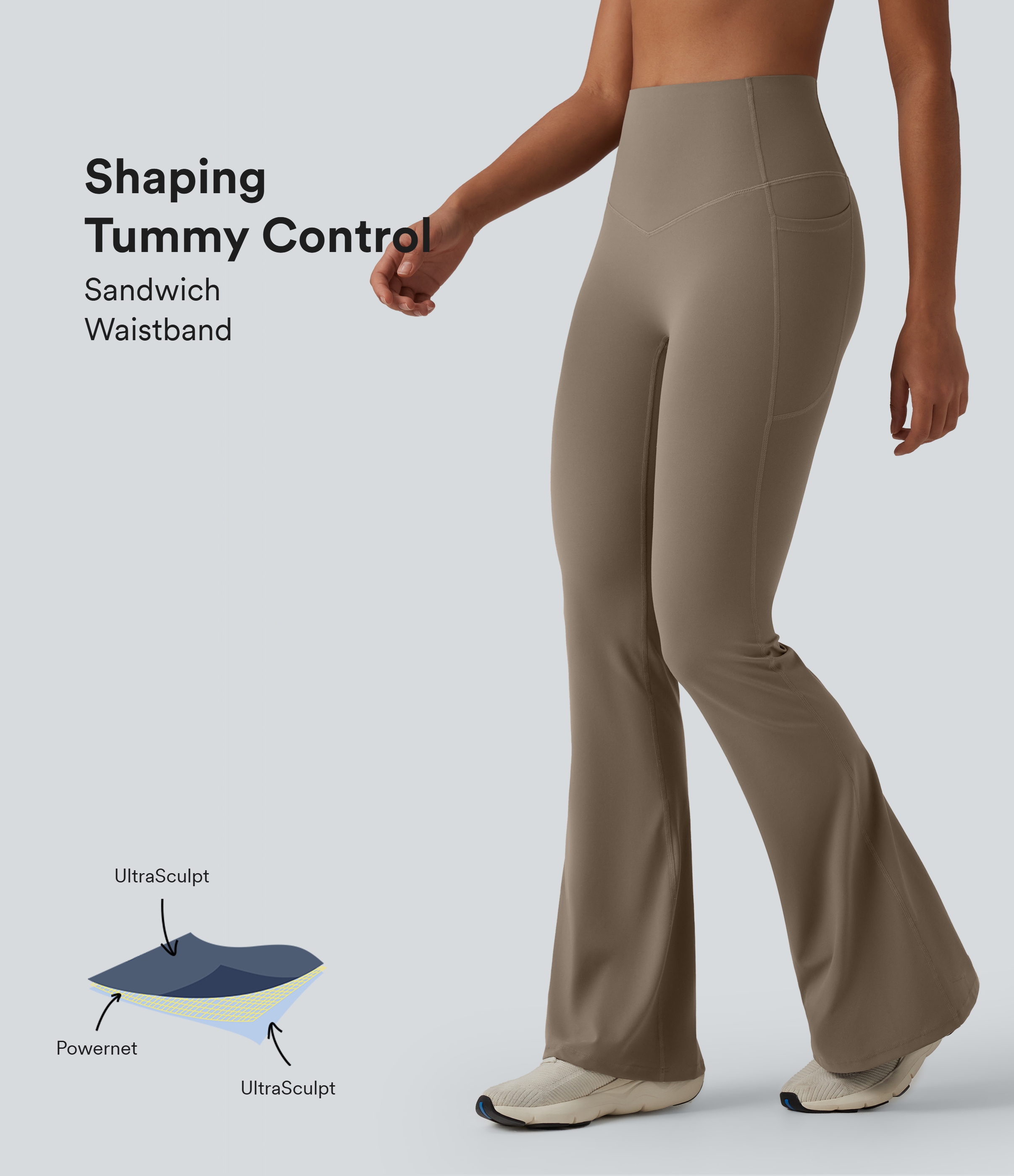 Halara UltraSculpt™ Yoga-Leggings mit hohem Bund, Bauchkontrolle, ausgestelltem Bein und Taschen