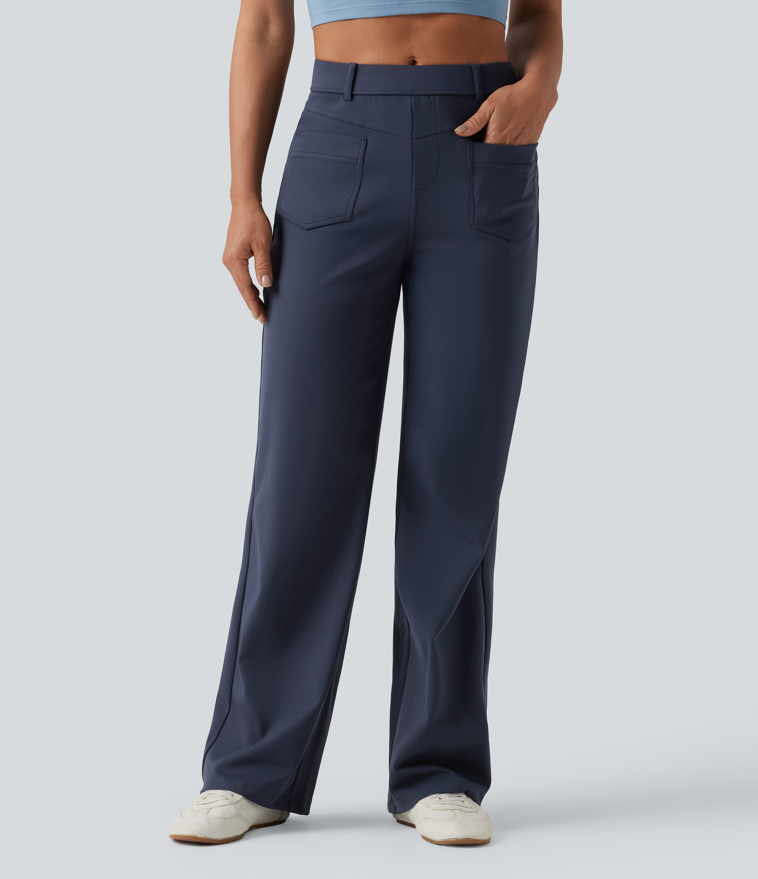 DayStretch Mid Rise Straight Leg Casual Pants with Pockets