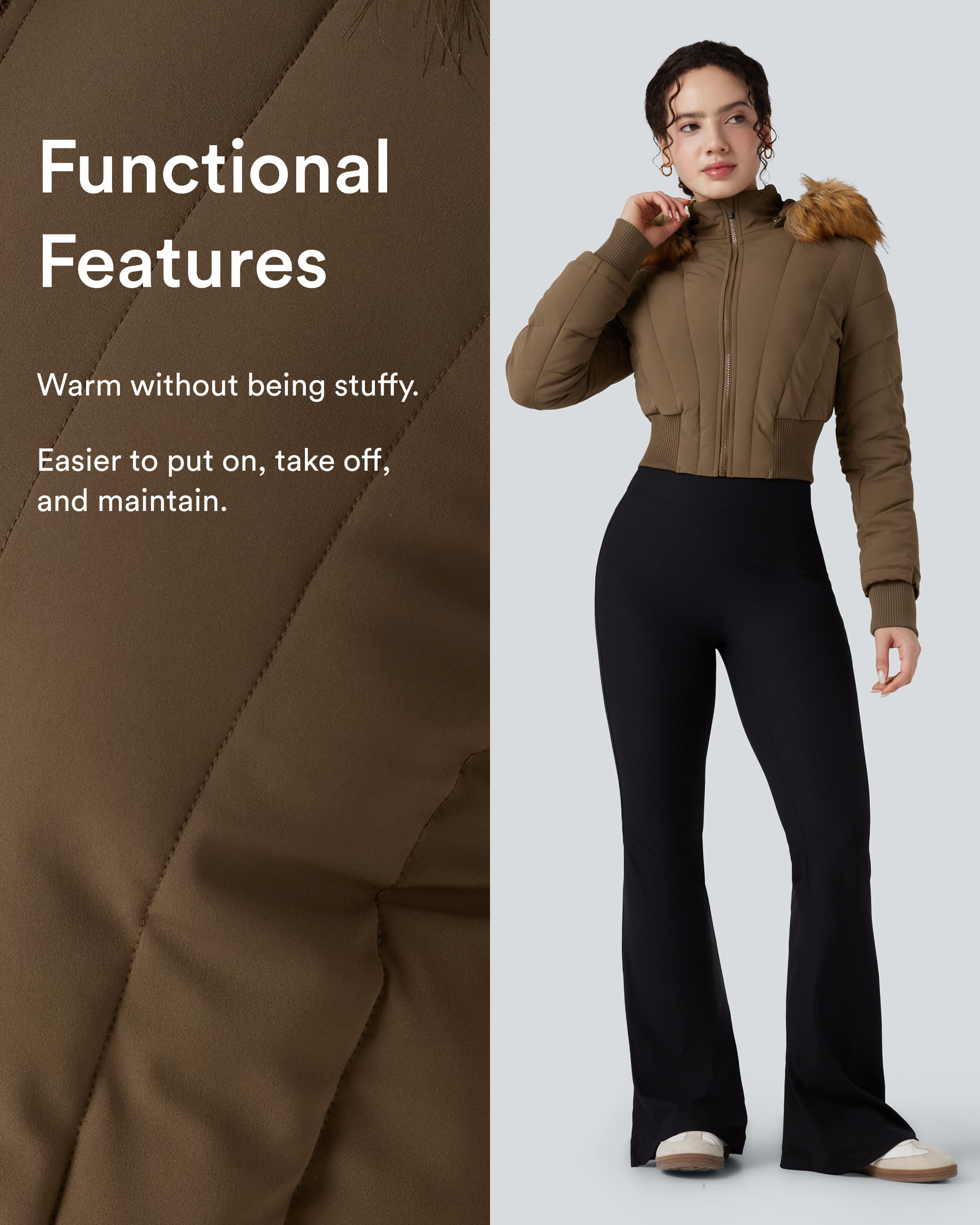 Chestnut Brown Wattierte Freizeitjacke mit Kapuze, langen Ärmeln und abnehmbarem Kunstfellbesatz / 2