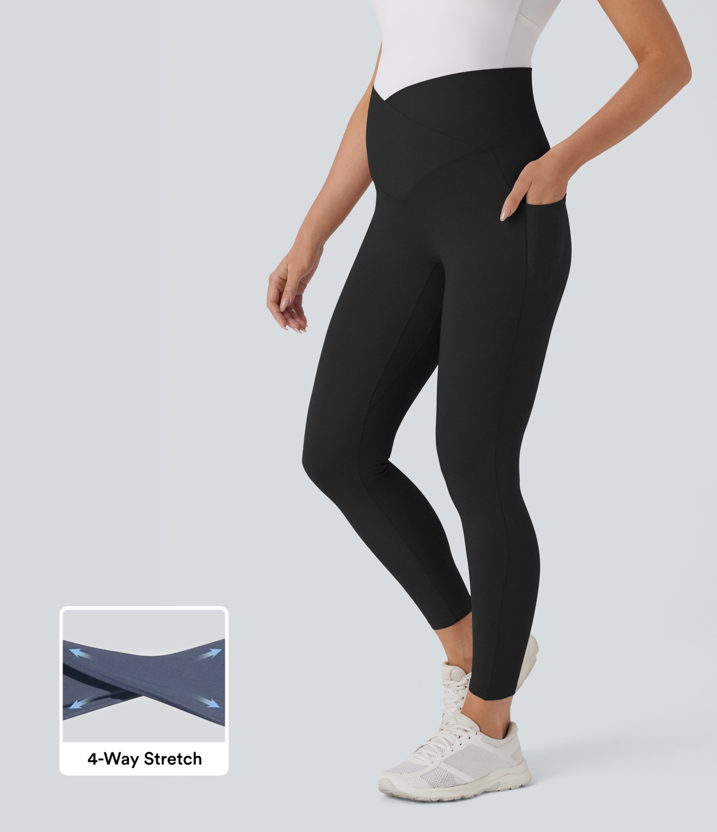 SoftlyZero™ Super High Waisted Crossover Pocket 7/8 Yoga Maternity Leggings-UPF50+