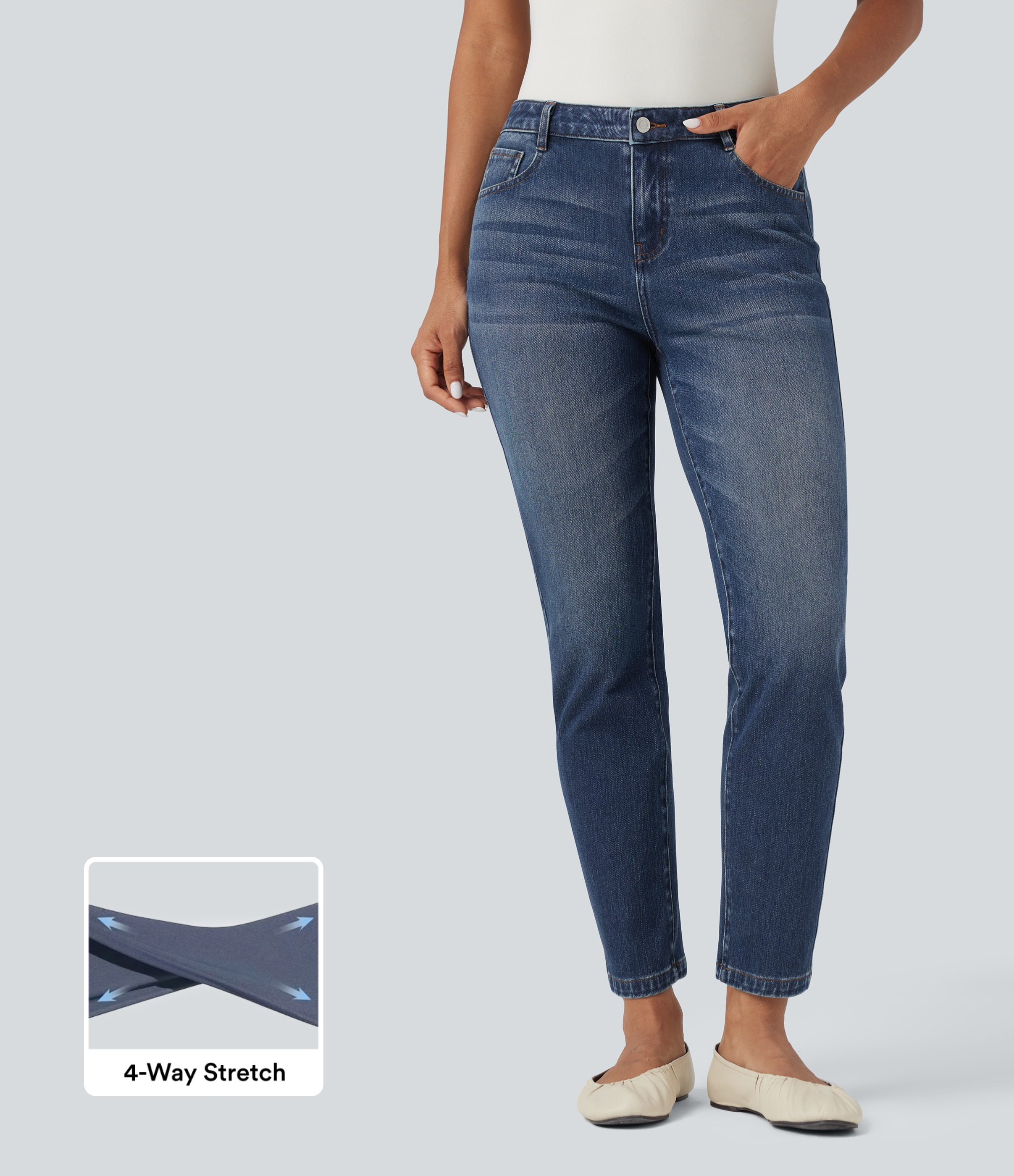 Halara Flex™ Mid Rise Slim 7/8 Causal Jeans with Pockets
