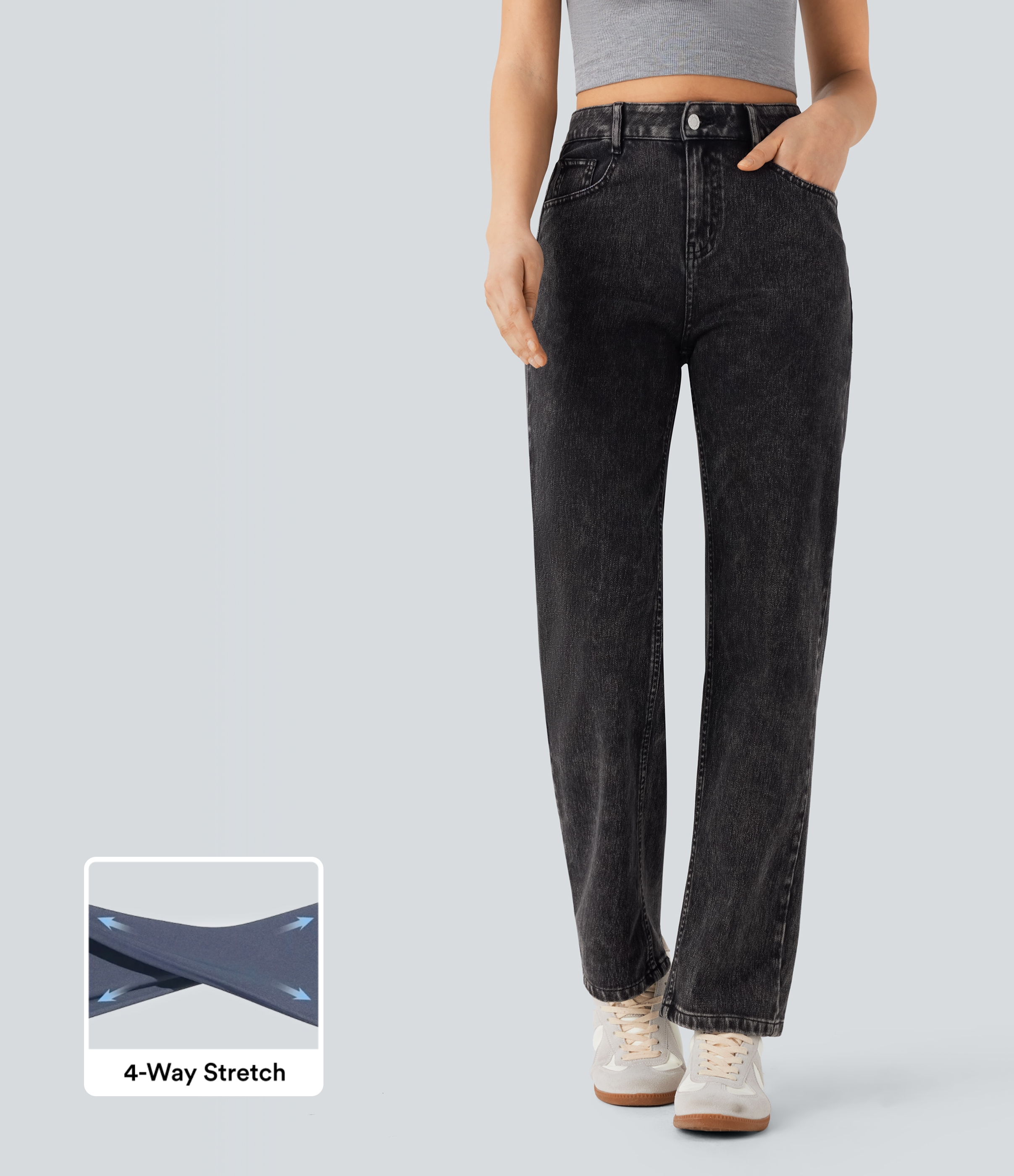 Halara Flex™ High Waisted Zipper Pockets Straight Leg Women Casual Denim Jeans