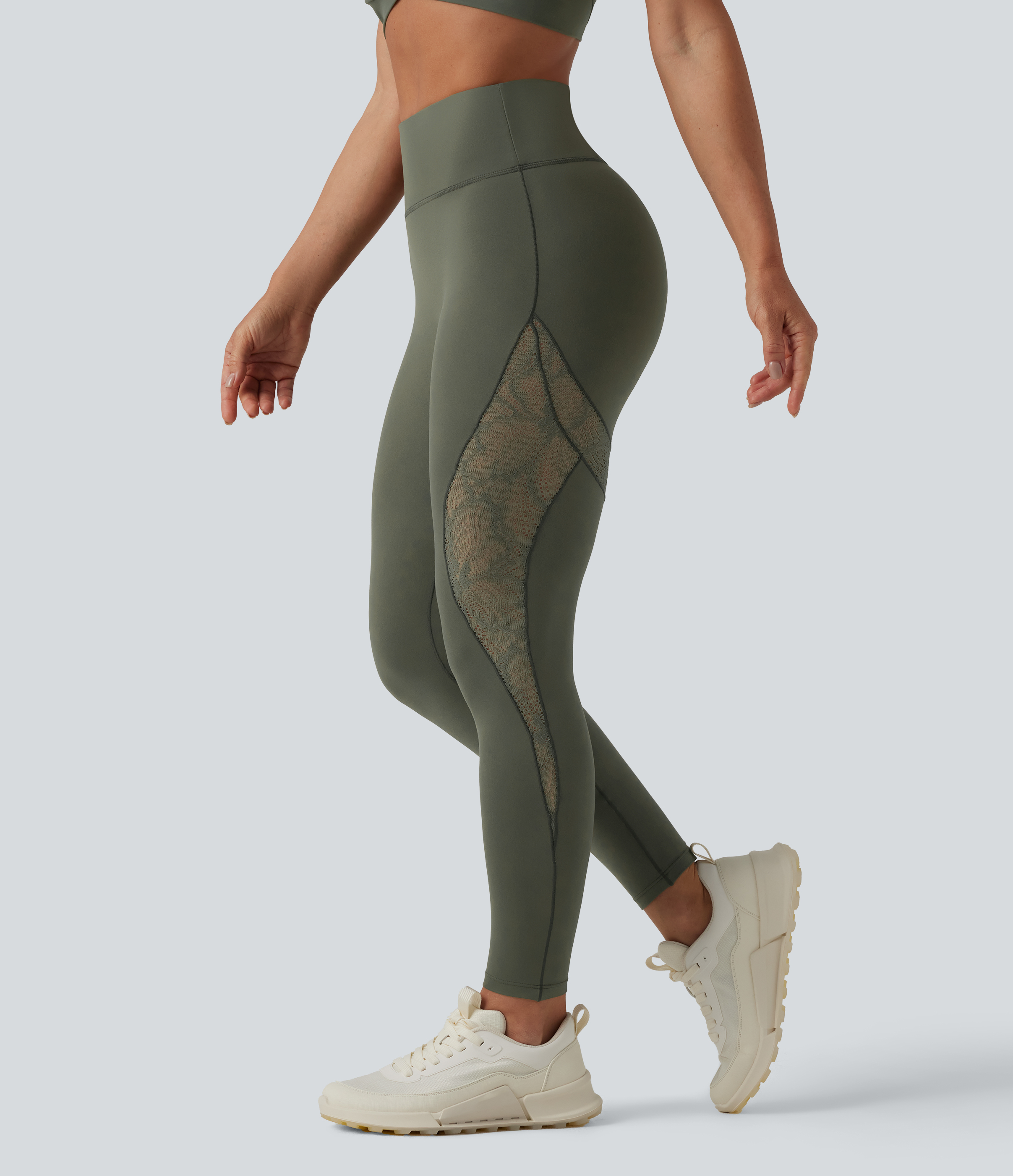Legging d'entraînement SoftlyZero™ taille haute dentelle contrastante avec poche - UPF50+