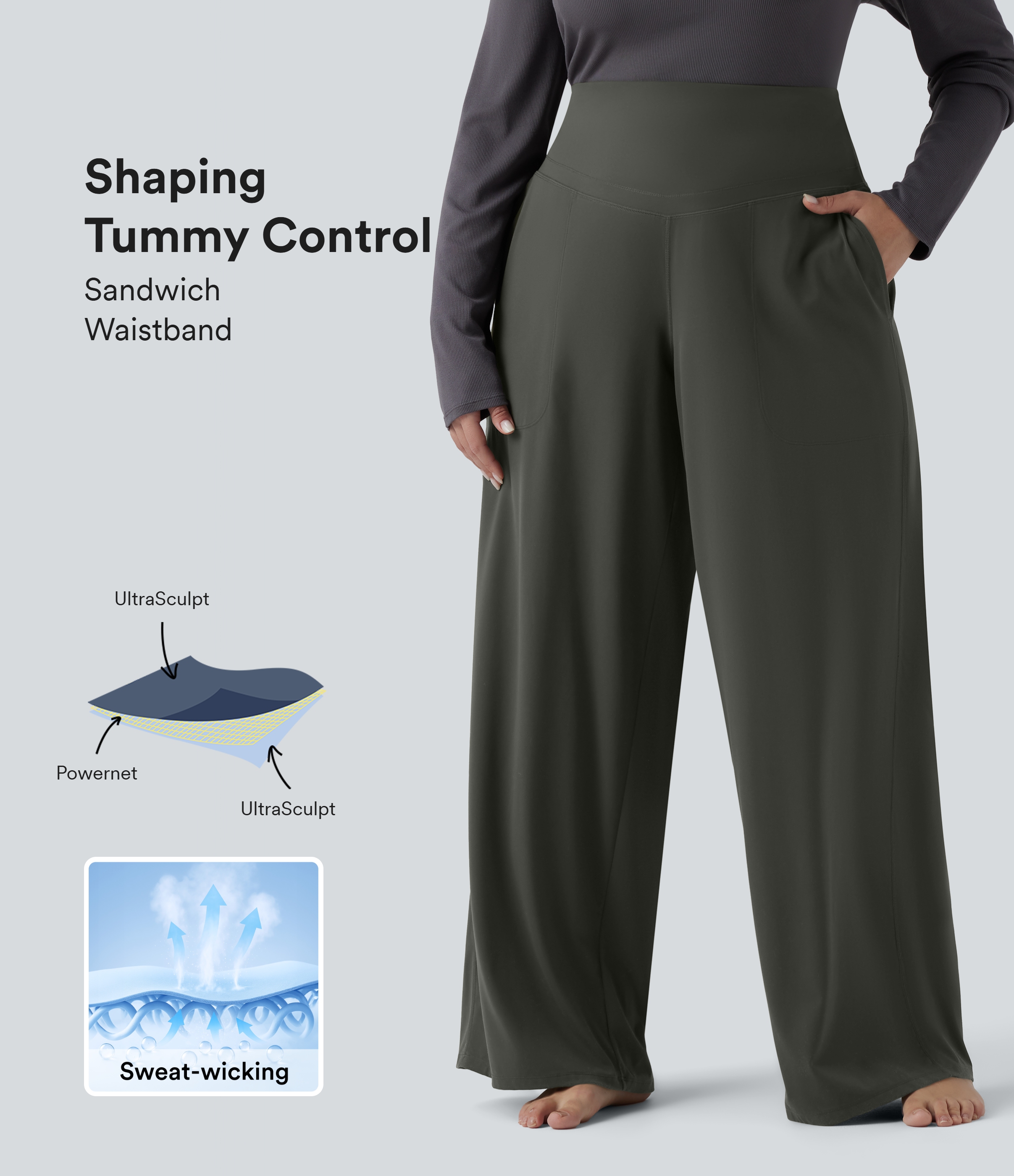 Pantalon de yoga Halara UltraSculpt™ - Taille haute, poches latérales, effet ventre plat et jambes droites - Grandes tailles