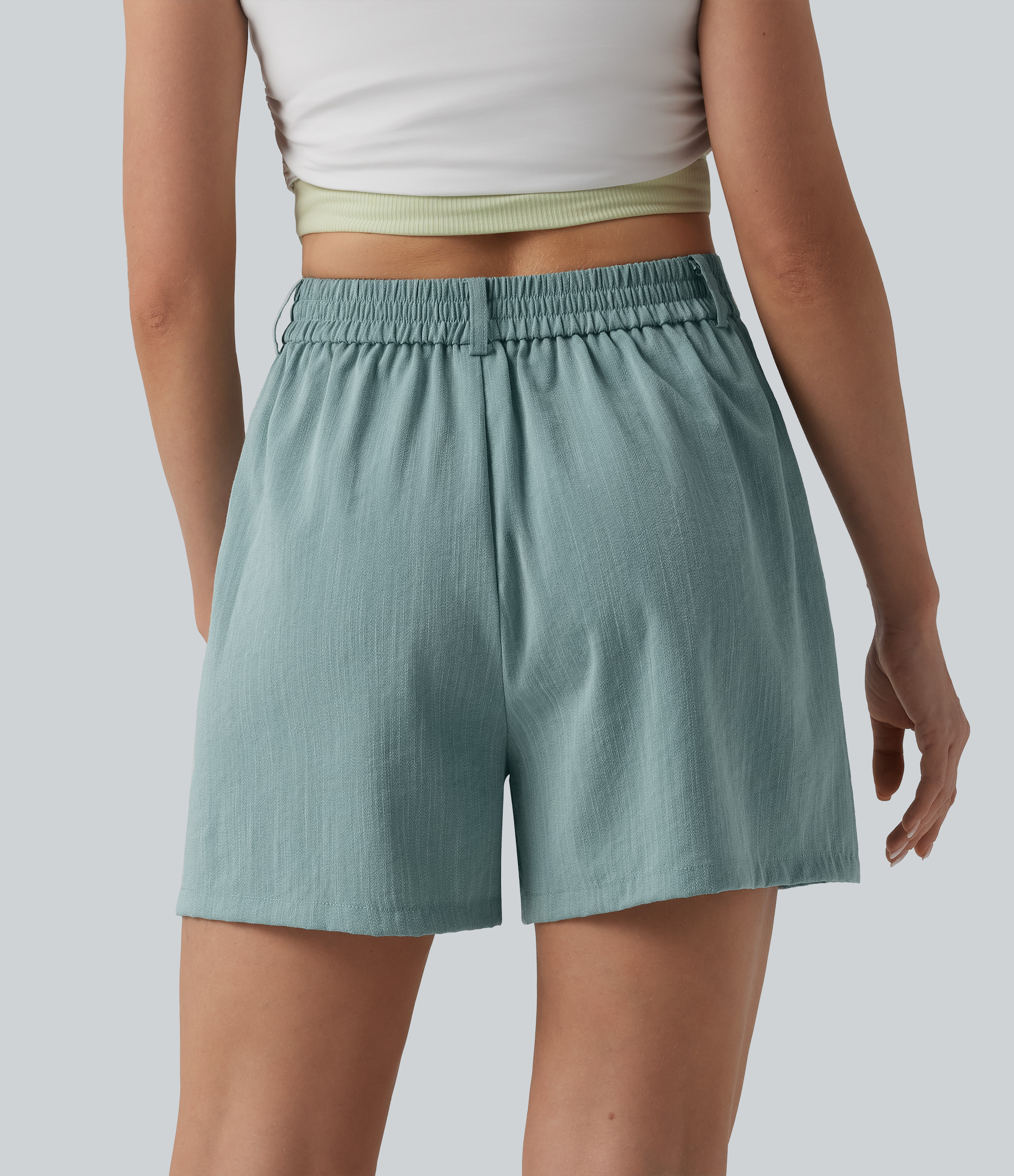 High Waisted Casual Linen-Feel Baggy Shorts with Pockets