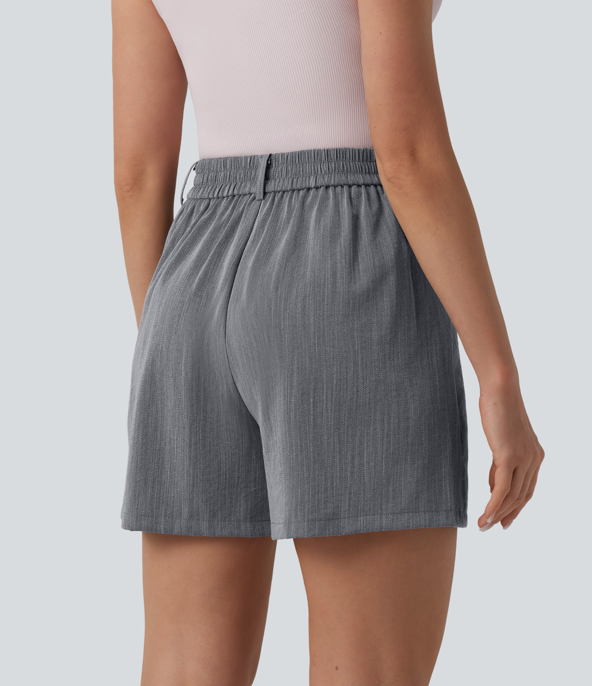 Short ample décontracté taille haute aspect lin avec poches