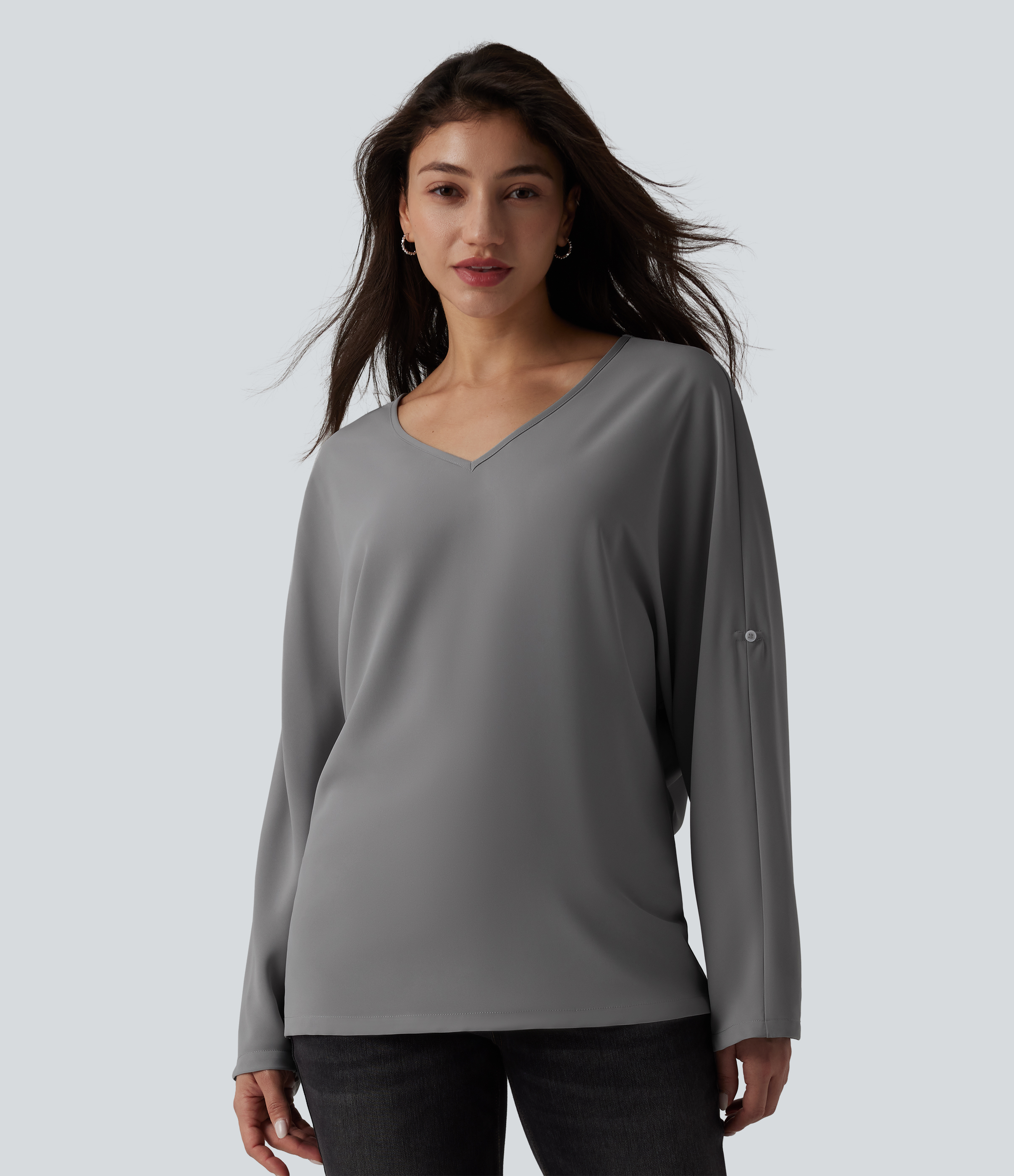 Wrinkle-resistant V Neck Long Sleeve Work Blouse