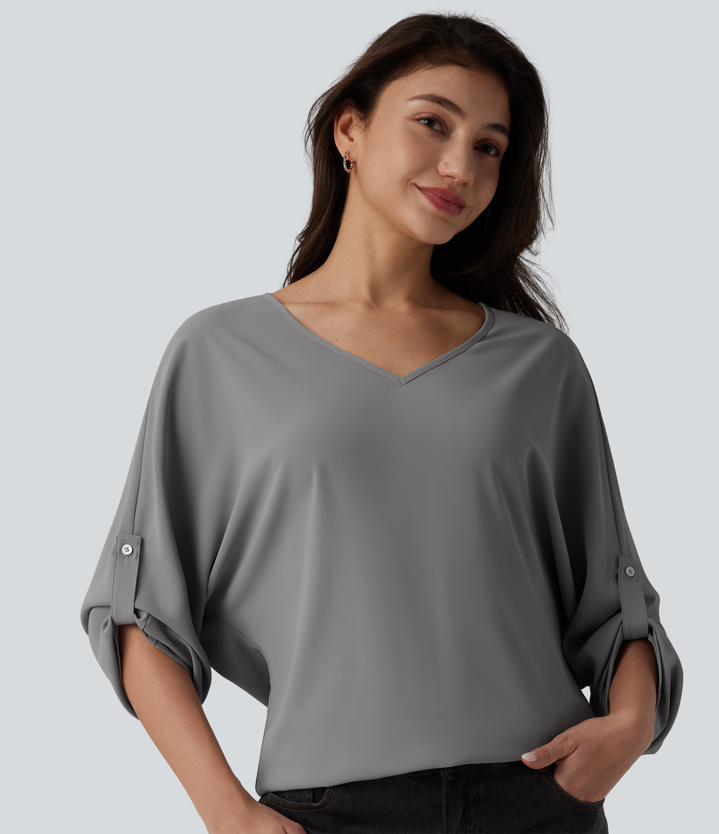 Blouse de travail à col en V et manches longues - infroissable