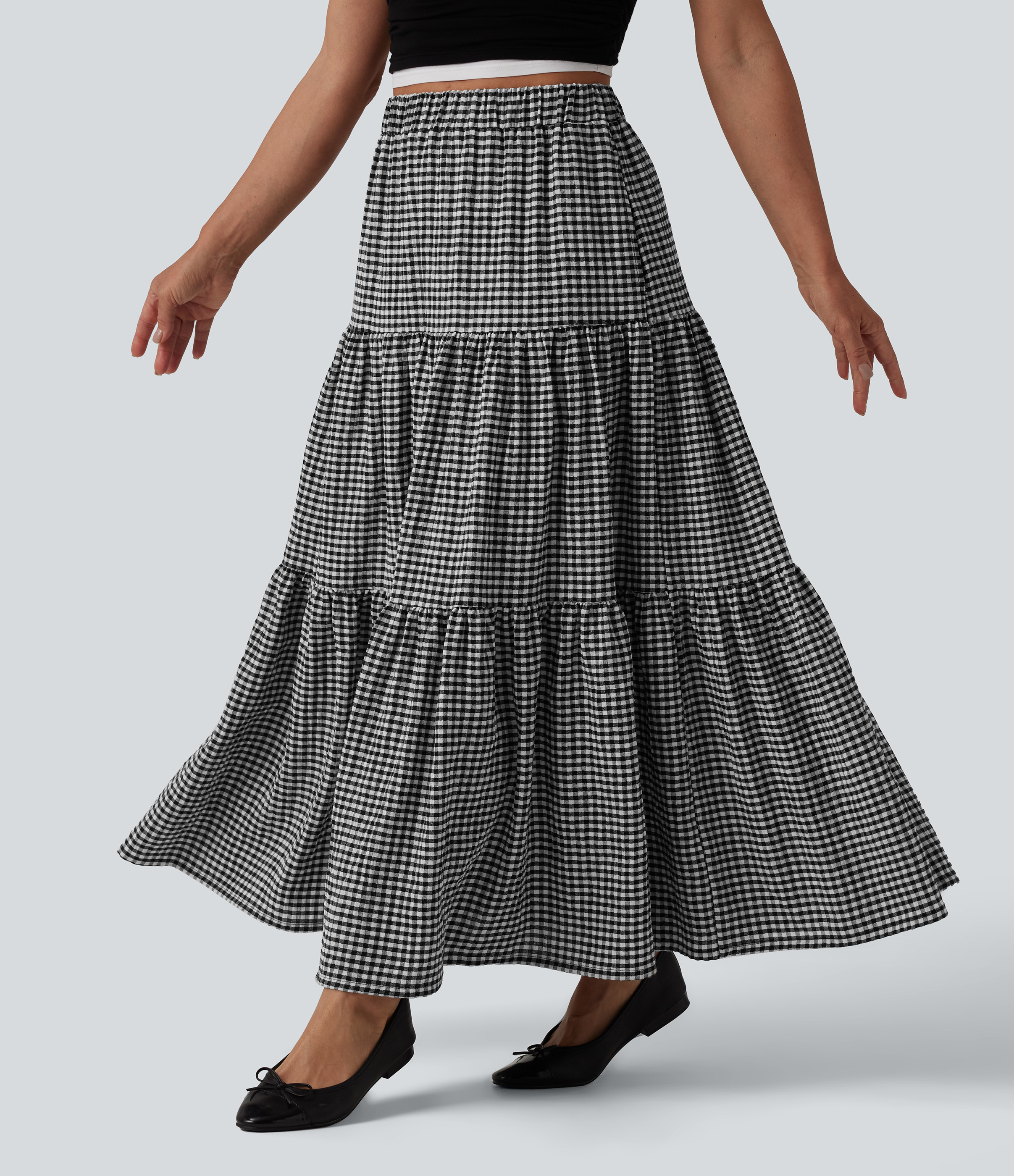 High Waisted Plaid Maxi Casual Linen-Feel Skirt