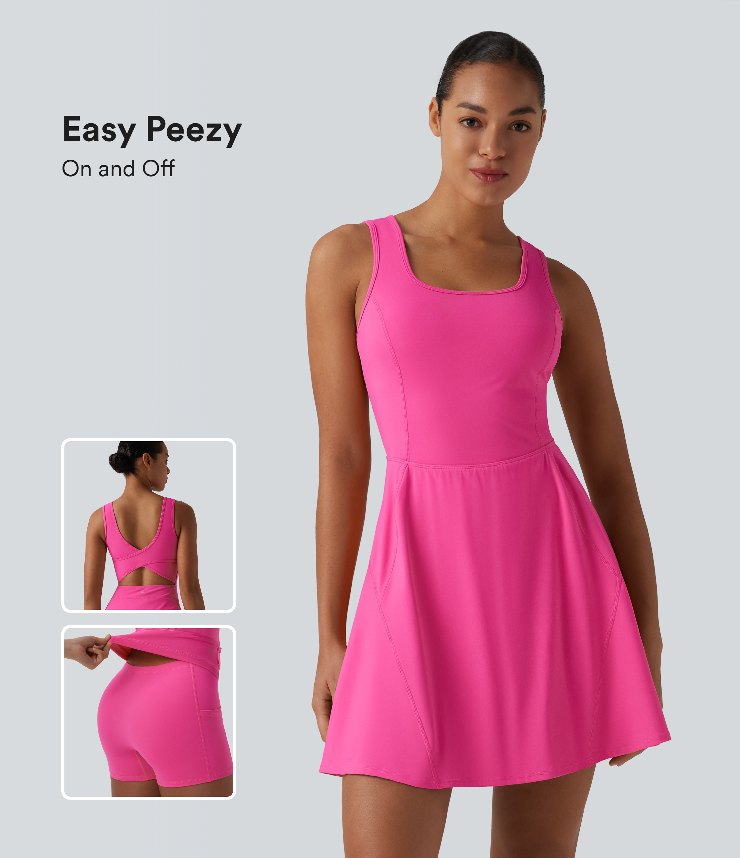 Robe sport de danse SoftlyZero™ Airy 2-en-1 toucher frais mini avec poches - Édition Easy Peasy - Longueur rallongée