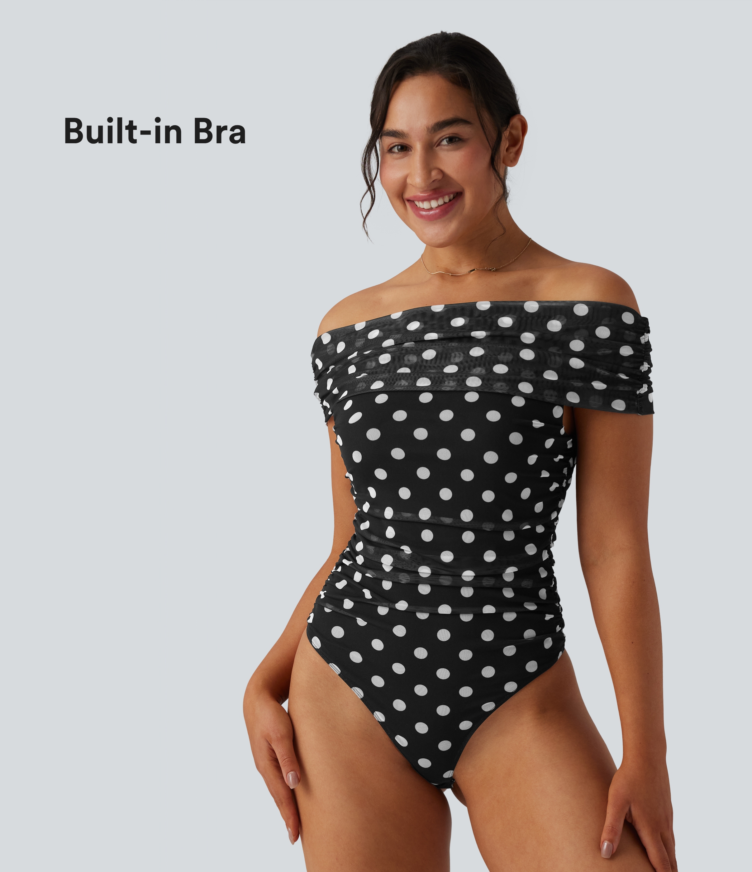 Body décontracté épaules dénudées à pois en mesh