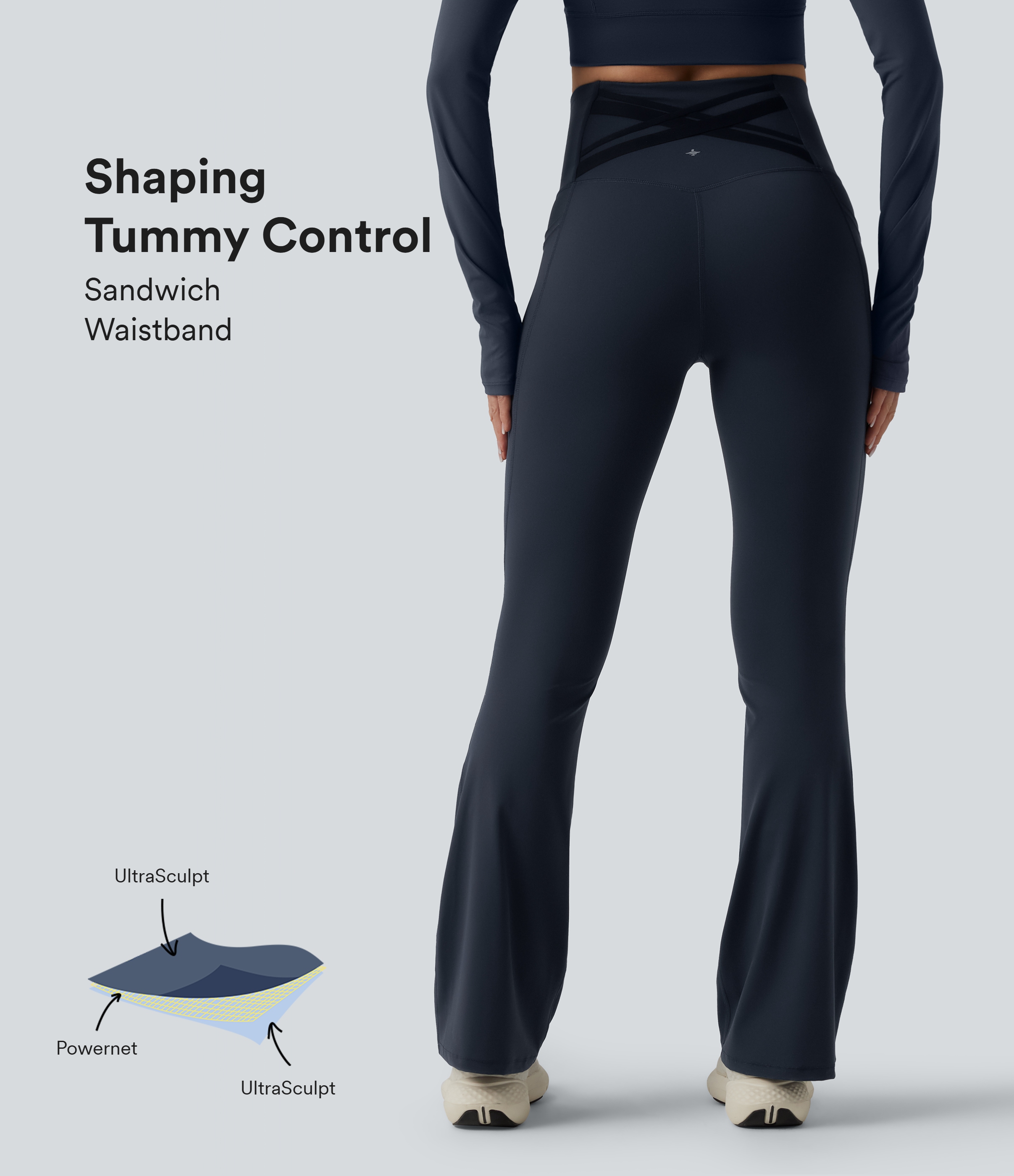 Halara Ultrasculpt™ High Waisted Tummy Control Crossover Back Bootcut Workout Leggings mit Taschen