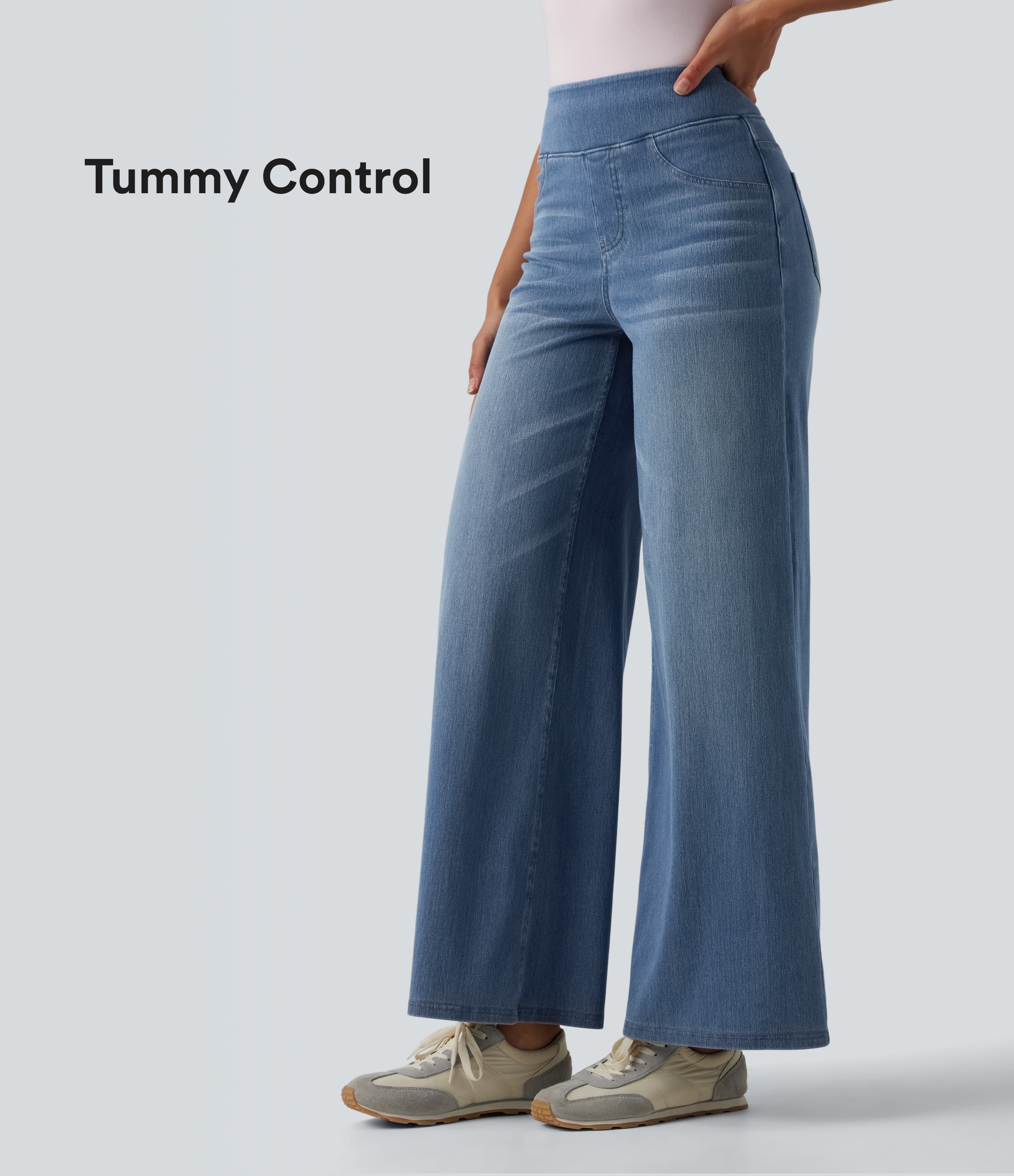 Halara Flex™ High Waisted Tummy Control Wide Leg Casual Jeans with Pockets