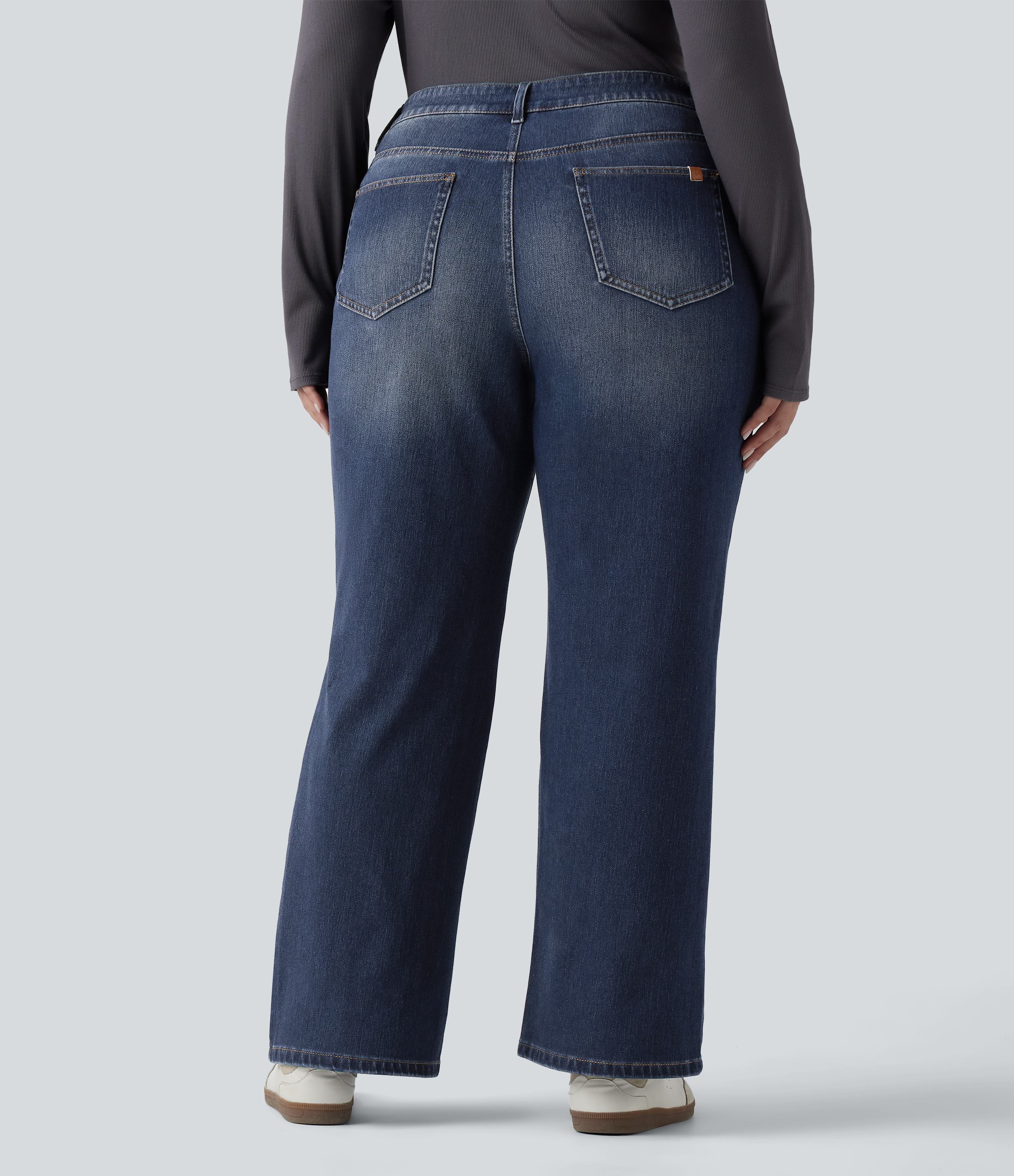 Forest Blue Denim Halara Flex™ Low Rise Washed Casual Bootcut Plus Size Jeans with Pockets / 2