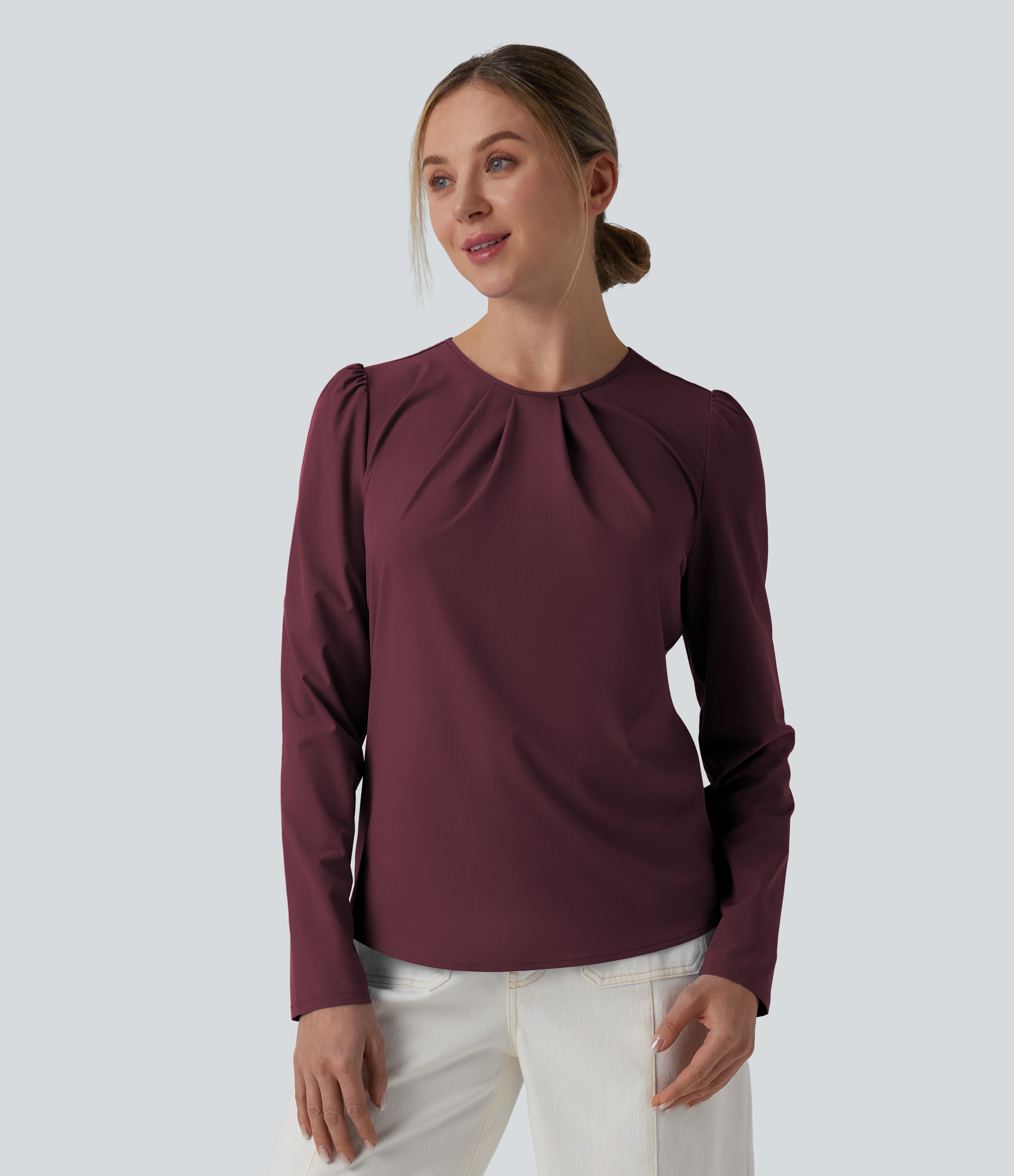 Breezeful™ Round Neck Long Sleeve Keyhole Back Quick Dry Casual Top