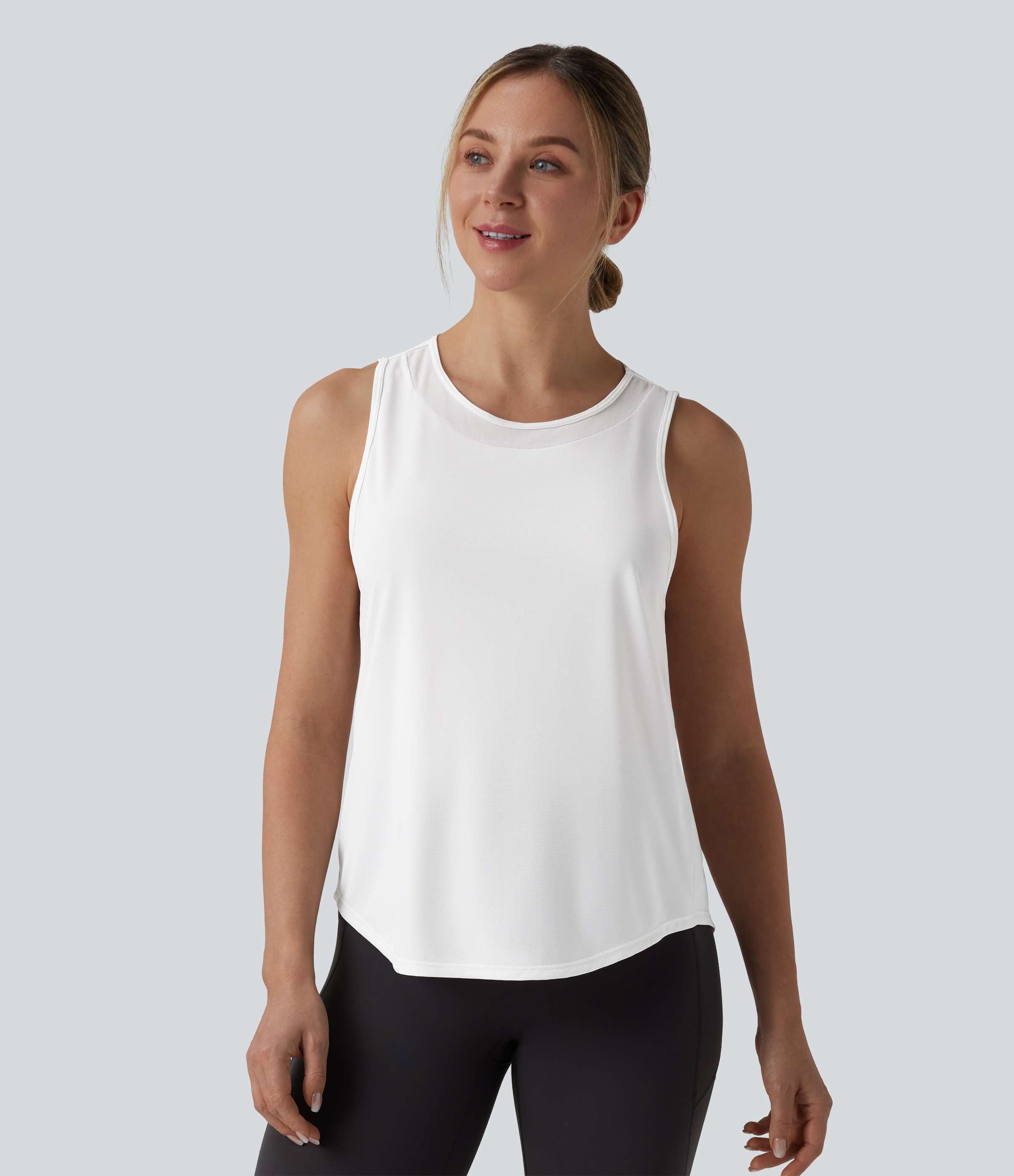 Blanco Camiseta sin mangas para correr con malla en contraste y bajo curvo / 2