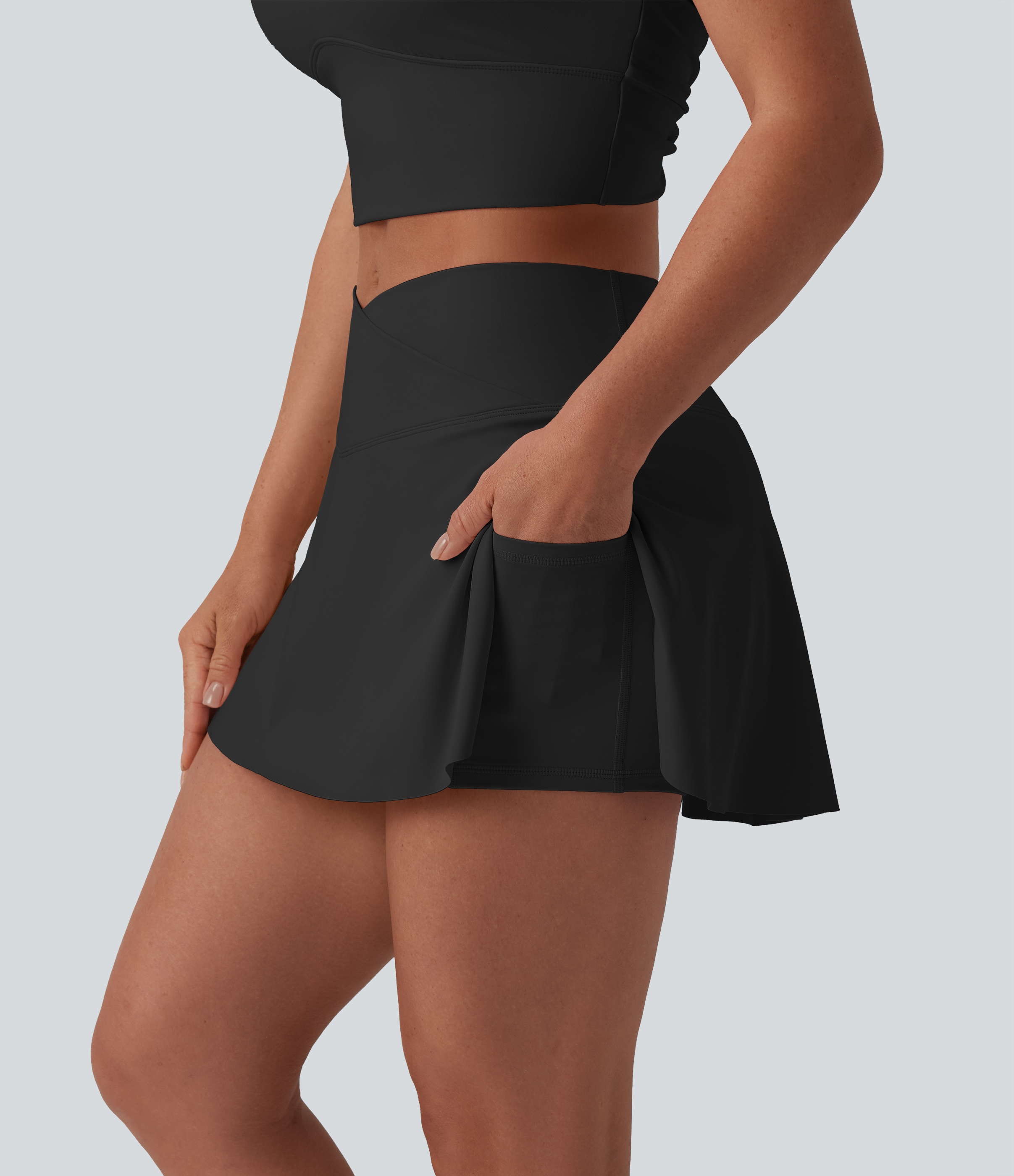 SoftlyZero™ Airy High Waisted Crossover 2-in-1 Micro Mini Tennis Skirt with Pocket-UPF50+