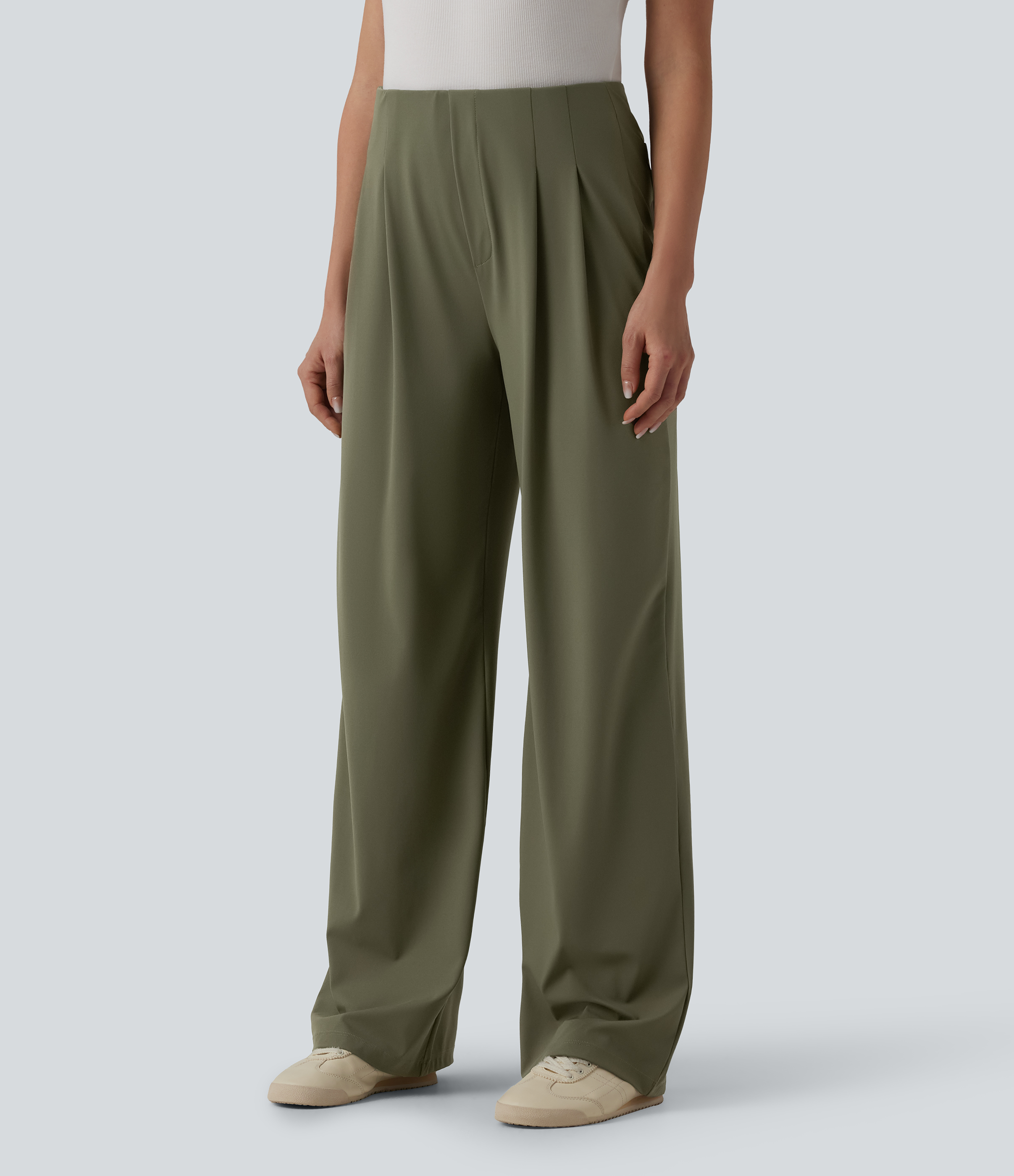 High Waisted Straight Leg Work Pants with Pockets