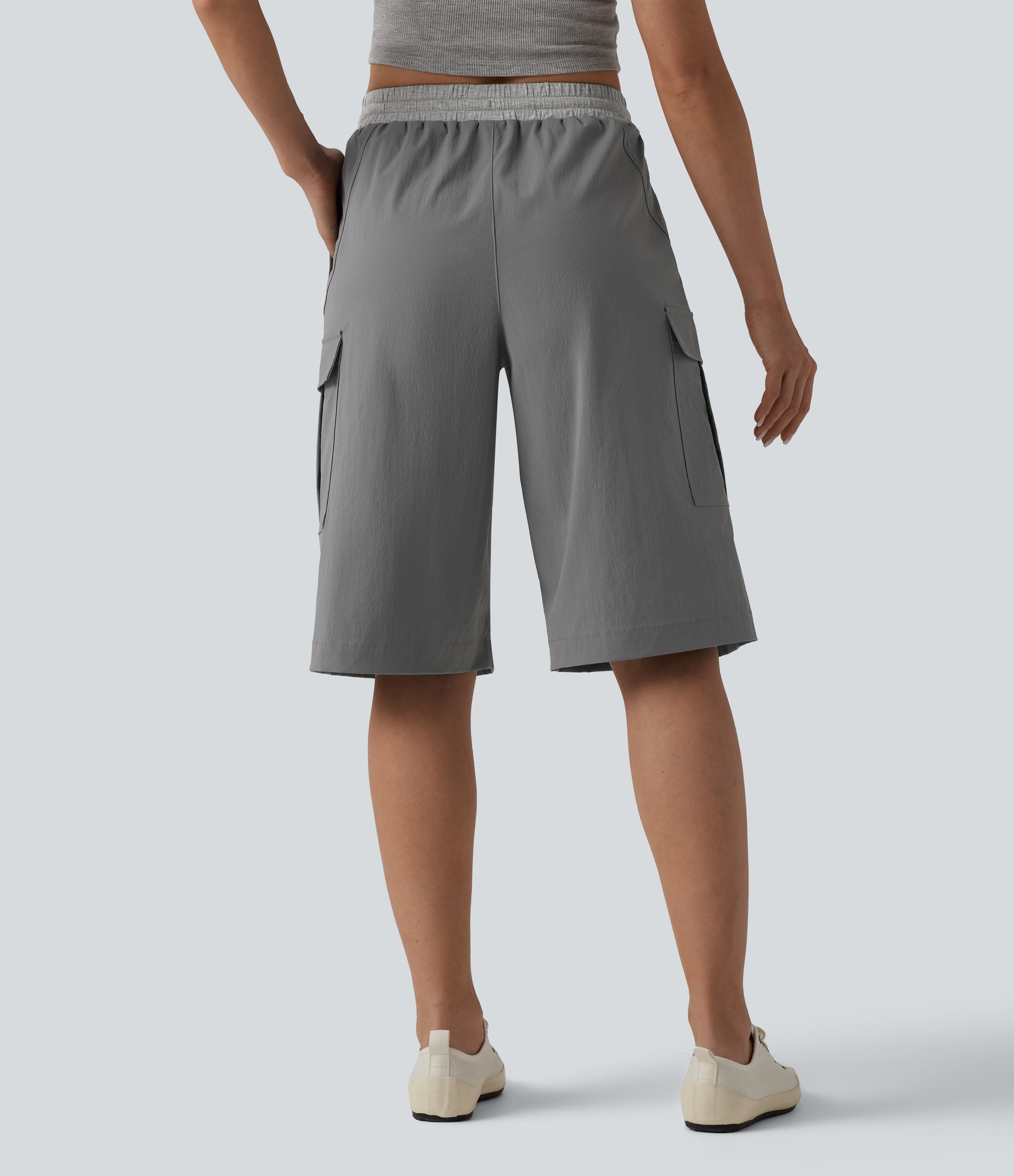 pedal pusher samthose Damen Lässige Pedal-Pusher-Hose mit mittelhohem Bund, mehreren Taschen,  Kordelzug und Farbblock