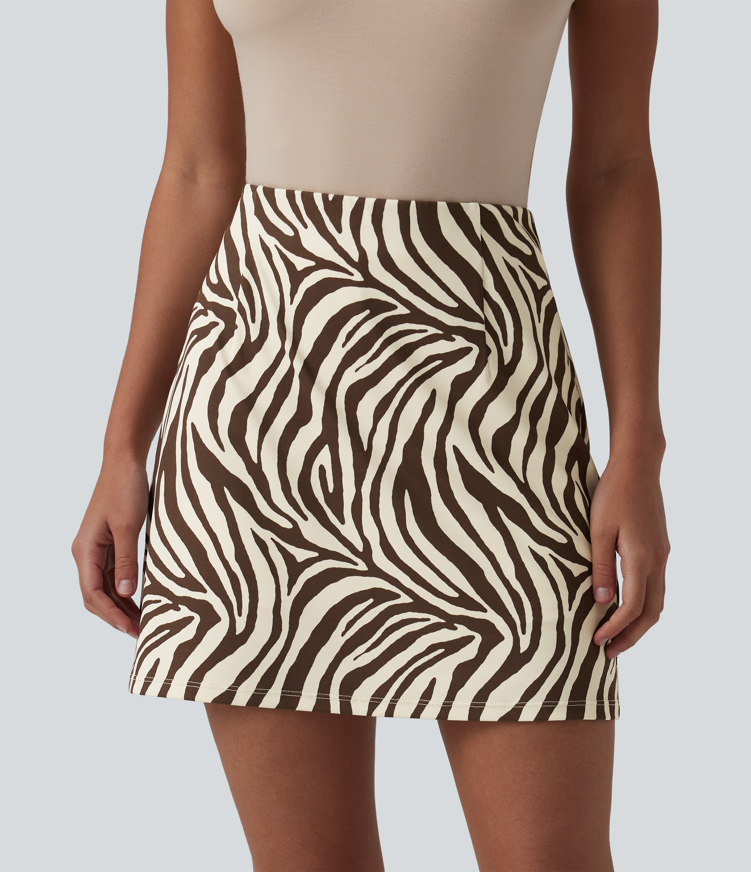High Waisted A-Line Zebra Print 2-in-1 Casual Mini Skirt