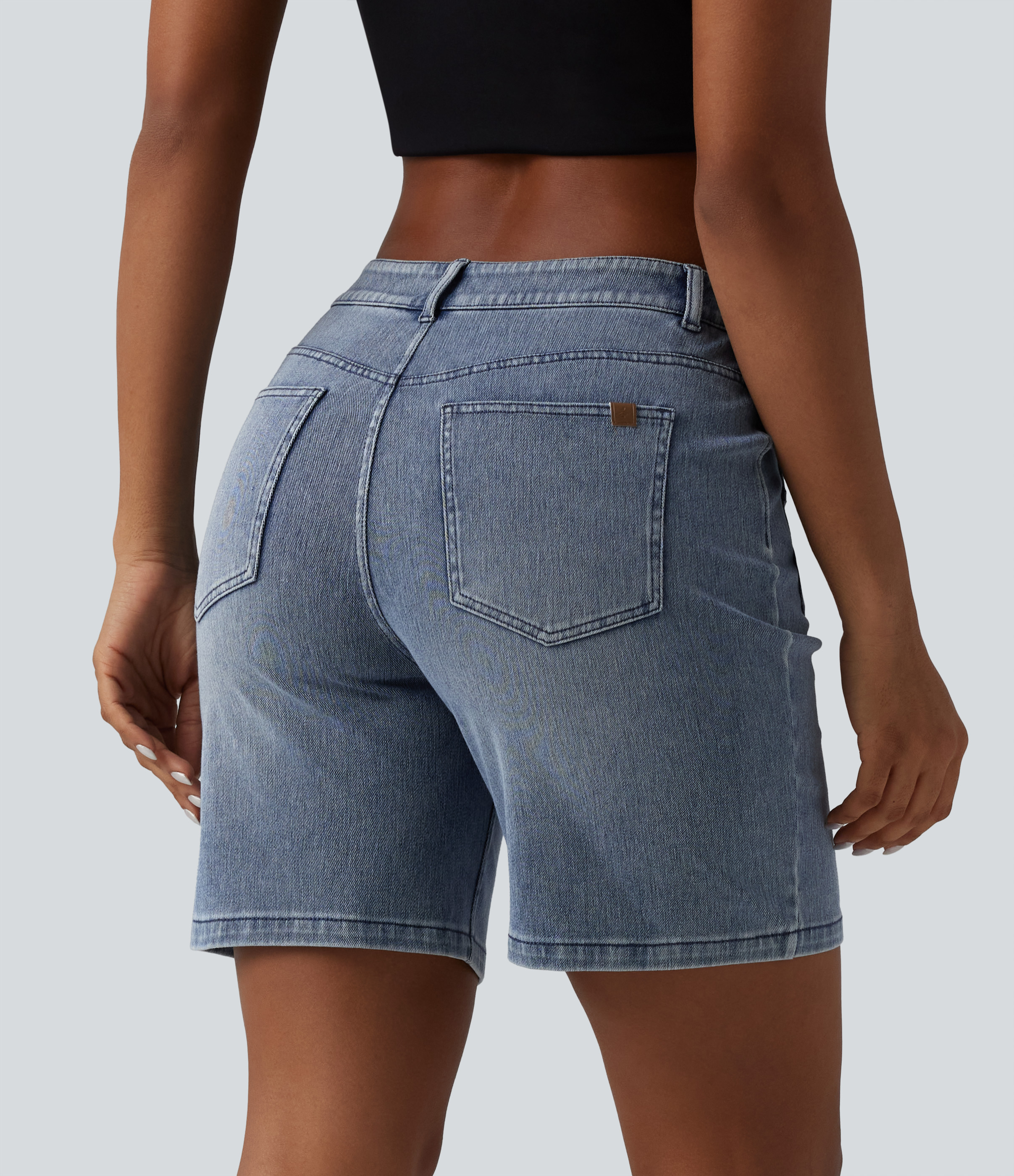 Malibu Blue Denim Halara Flex™ Mid Rise Denim Casual Shorts 7'' with Pockets / 2