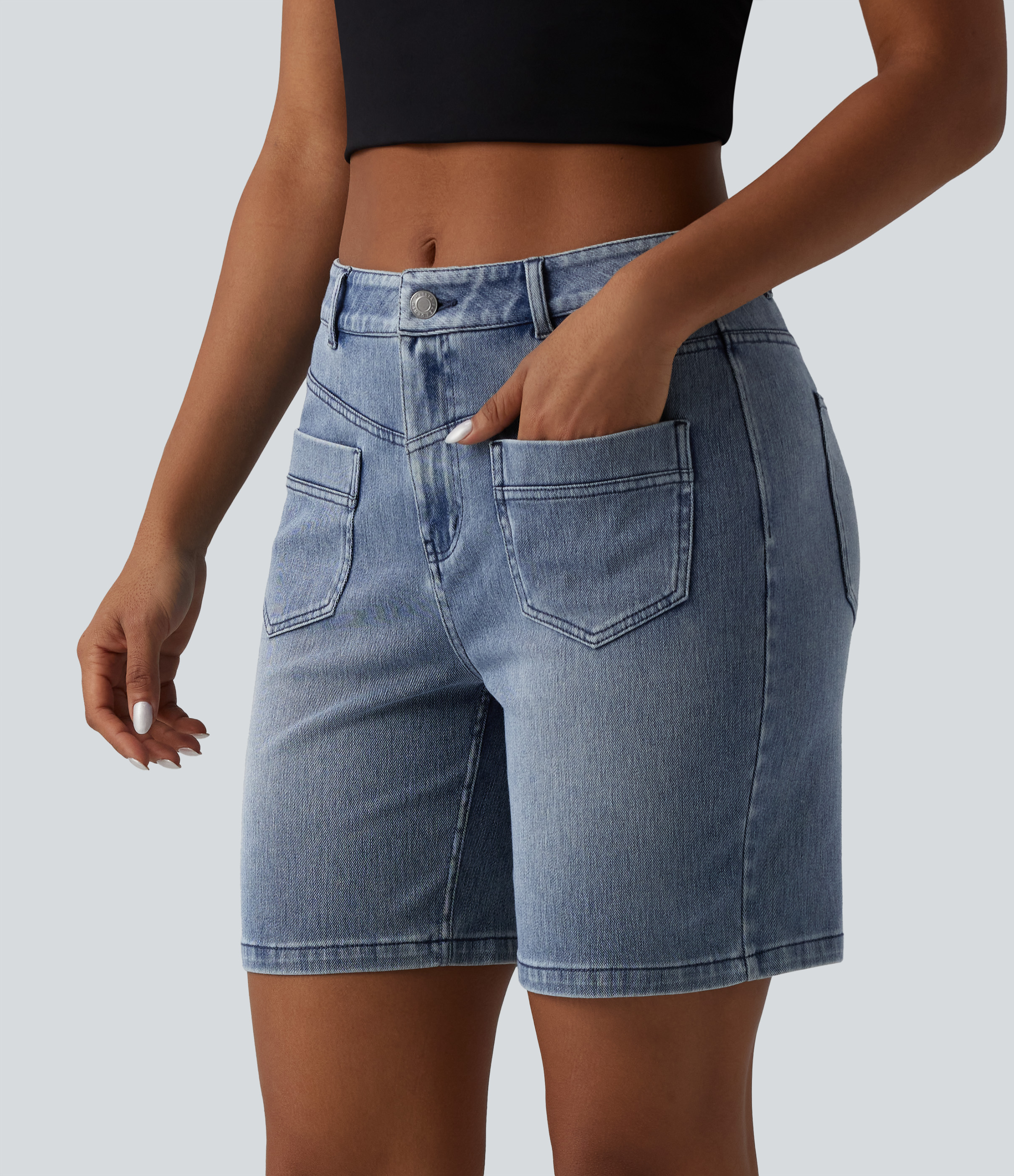 Halara Flex™ Mid Rise Denim Casual Shorts 7'' with Pockets