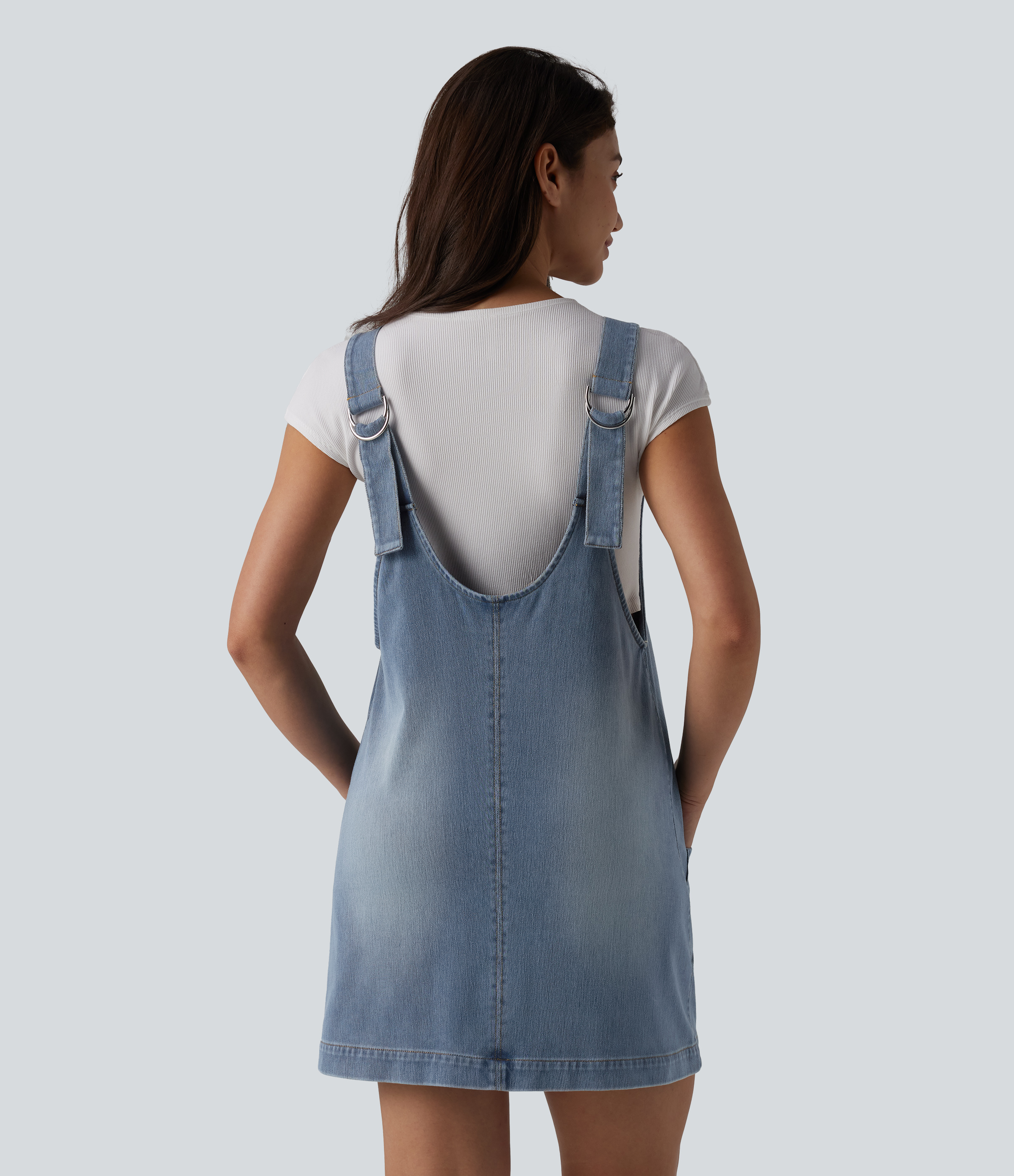 Blue Jasper Denim Halara Flex™ - Lässiges Minikleid aus gewaschenem Denim mit V-Ausschnitt und Seitentaschen / 2