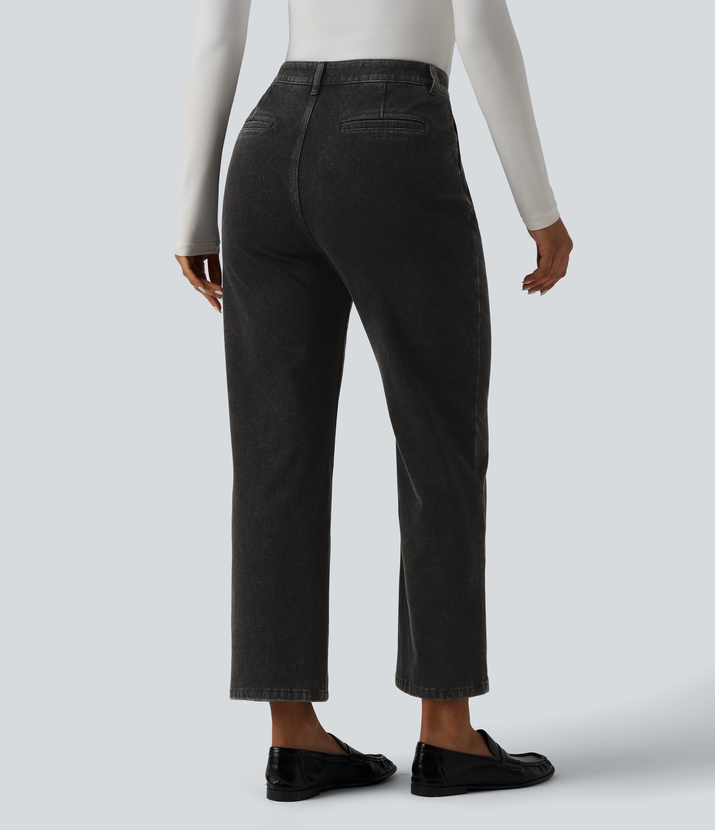 Meteorite Black Denim Halara Flex™ - Lässige 7/8-Hose mit hohem Bund, mehreren Taschen und geradem Bein / 2
