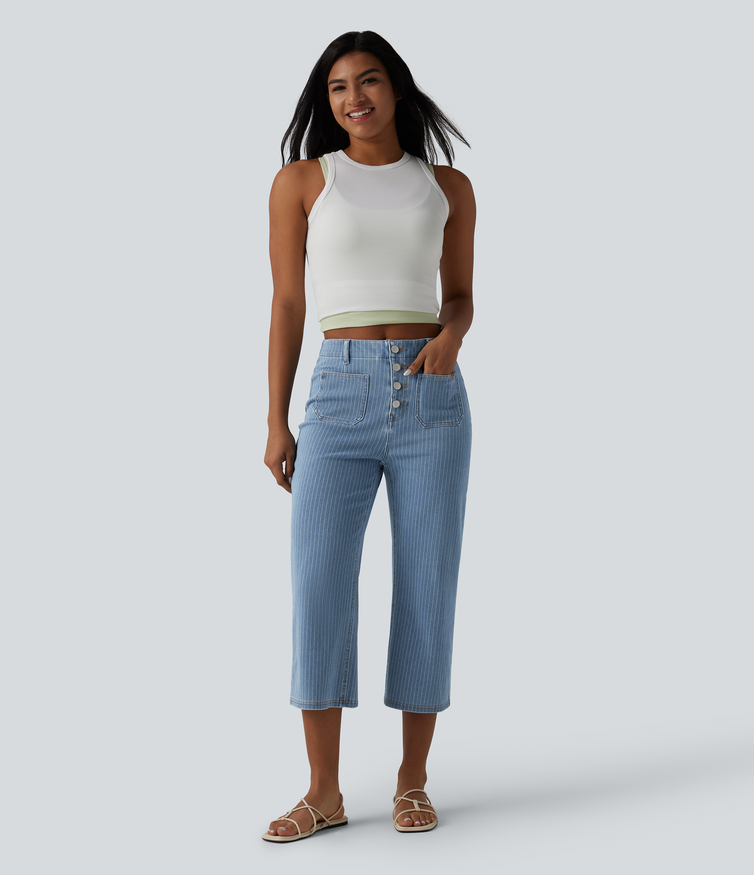 Women's Halara Flex™ High Waisted Stripes Cropped Straight Leg