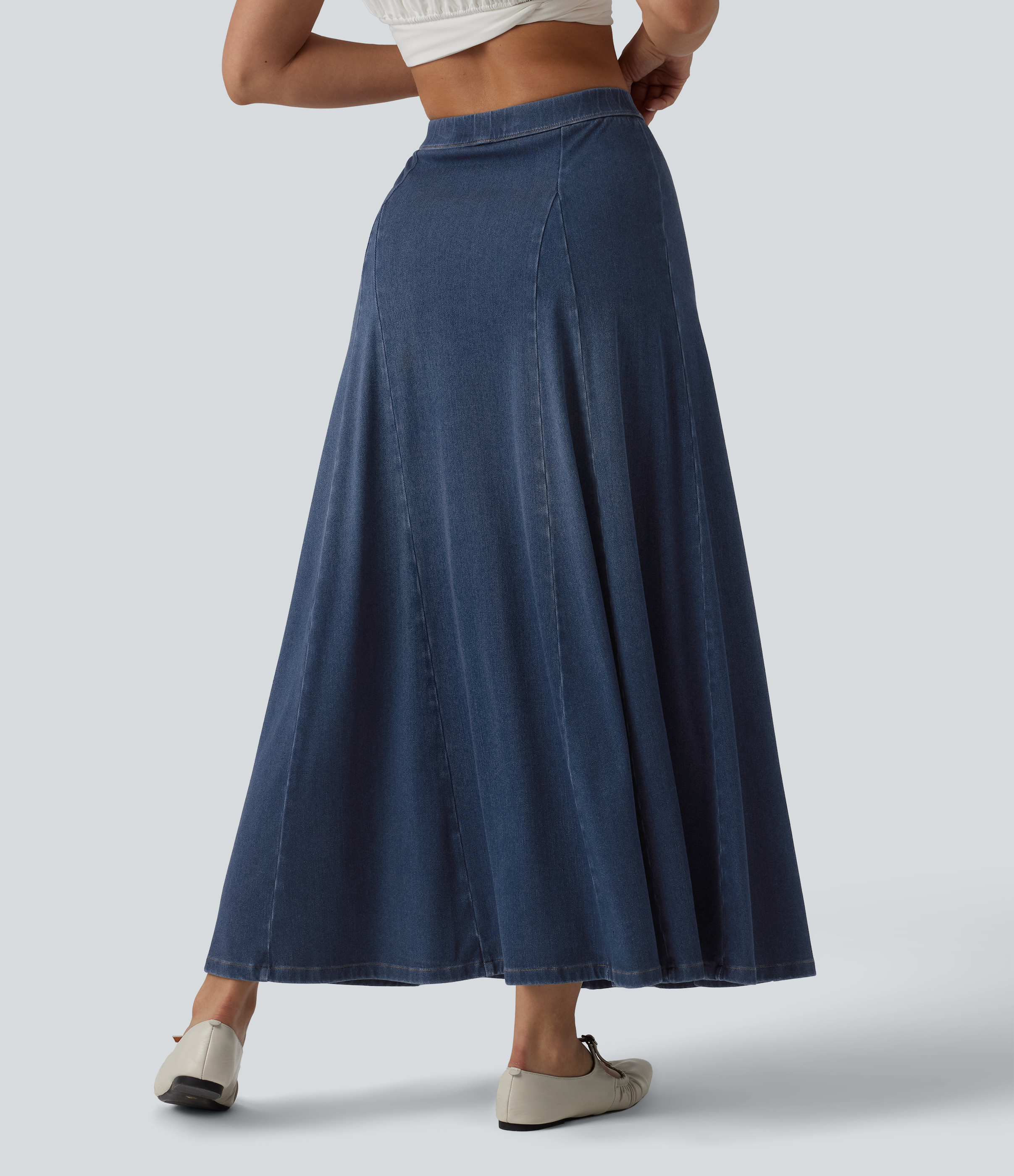 Blue Jasper Denim Halara Flex™ - Lässiger, fließender Maxirock aus drapiertem Lyocell im Meerjungfrauen-Stil mit mittelhohem Bund / 2
